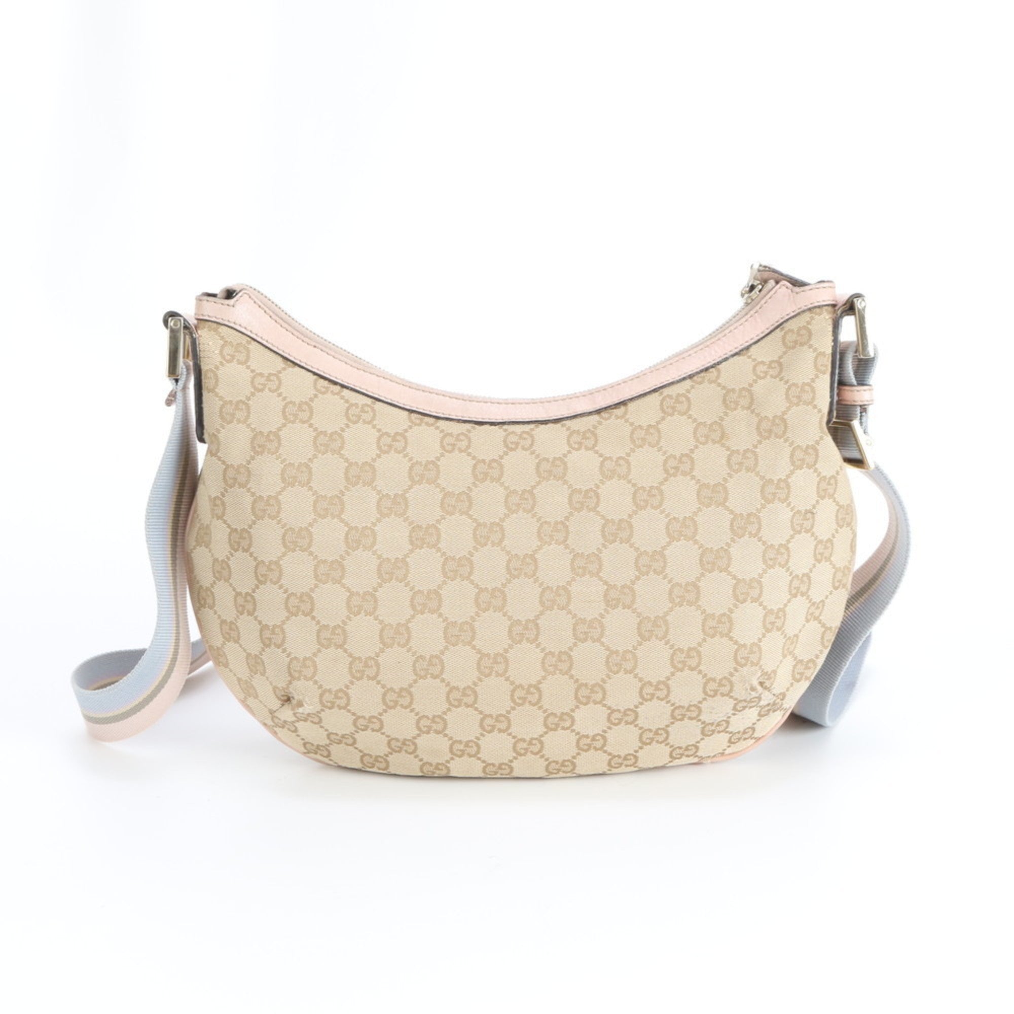 Gucci Beige Leather Canvas Handbag Shoulder Bag Tote Bag (Pre-Owned)