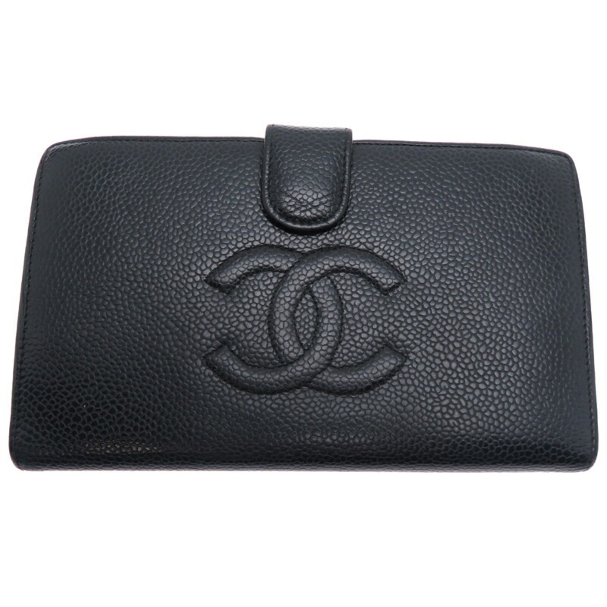 Chanel Black Grained Calfskin Long Wallet (Bi-Fold)