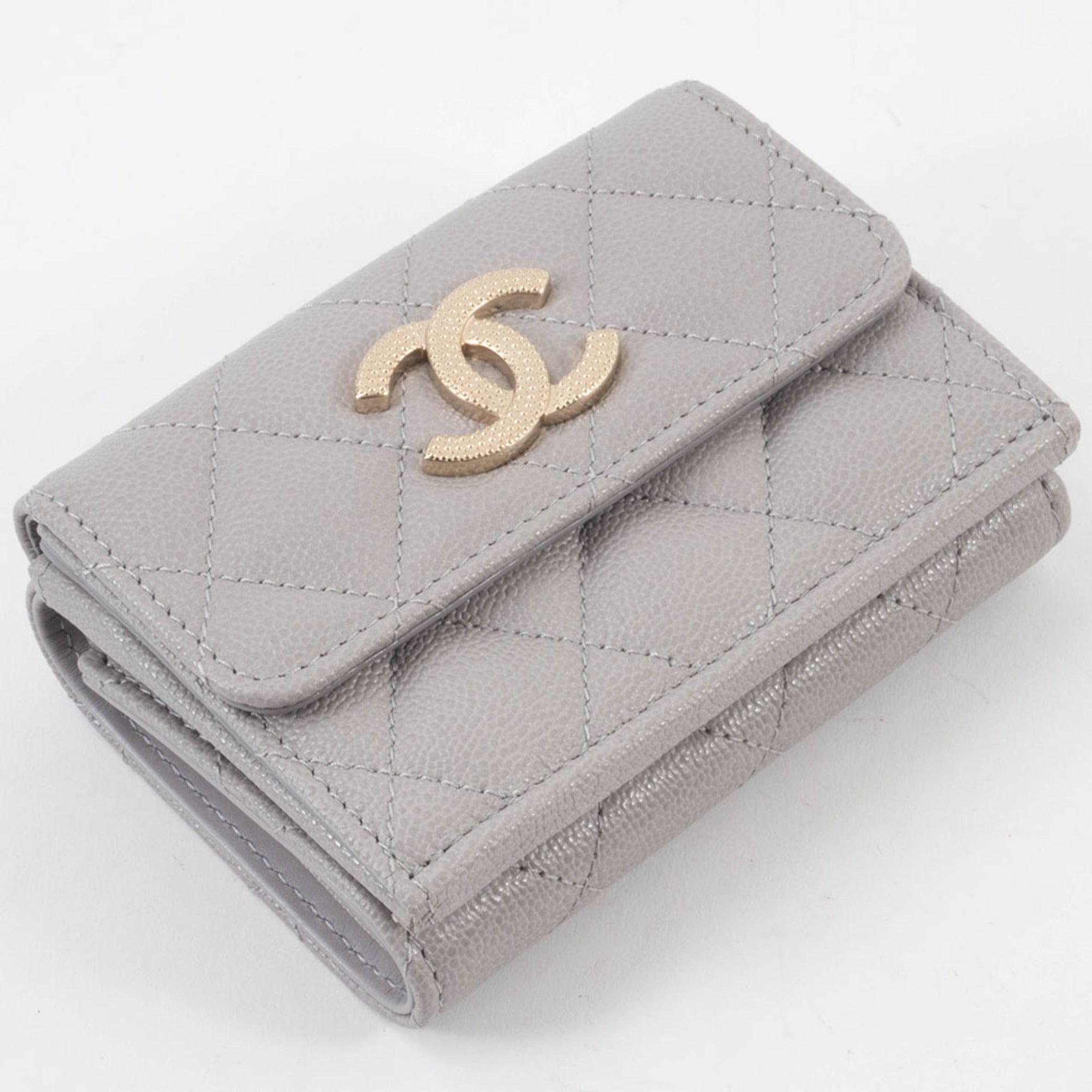 Chanel Grayish Leather Wallet (Tri-Fold)