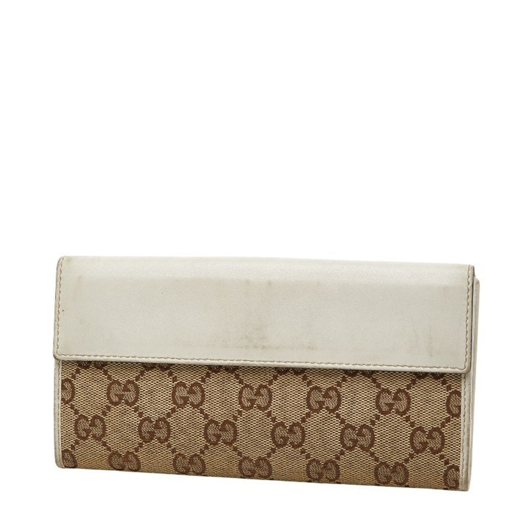 Gucci Beige White Canvas Leather Coin Purse/Coin Case (Pre-Owned)