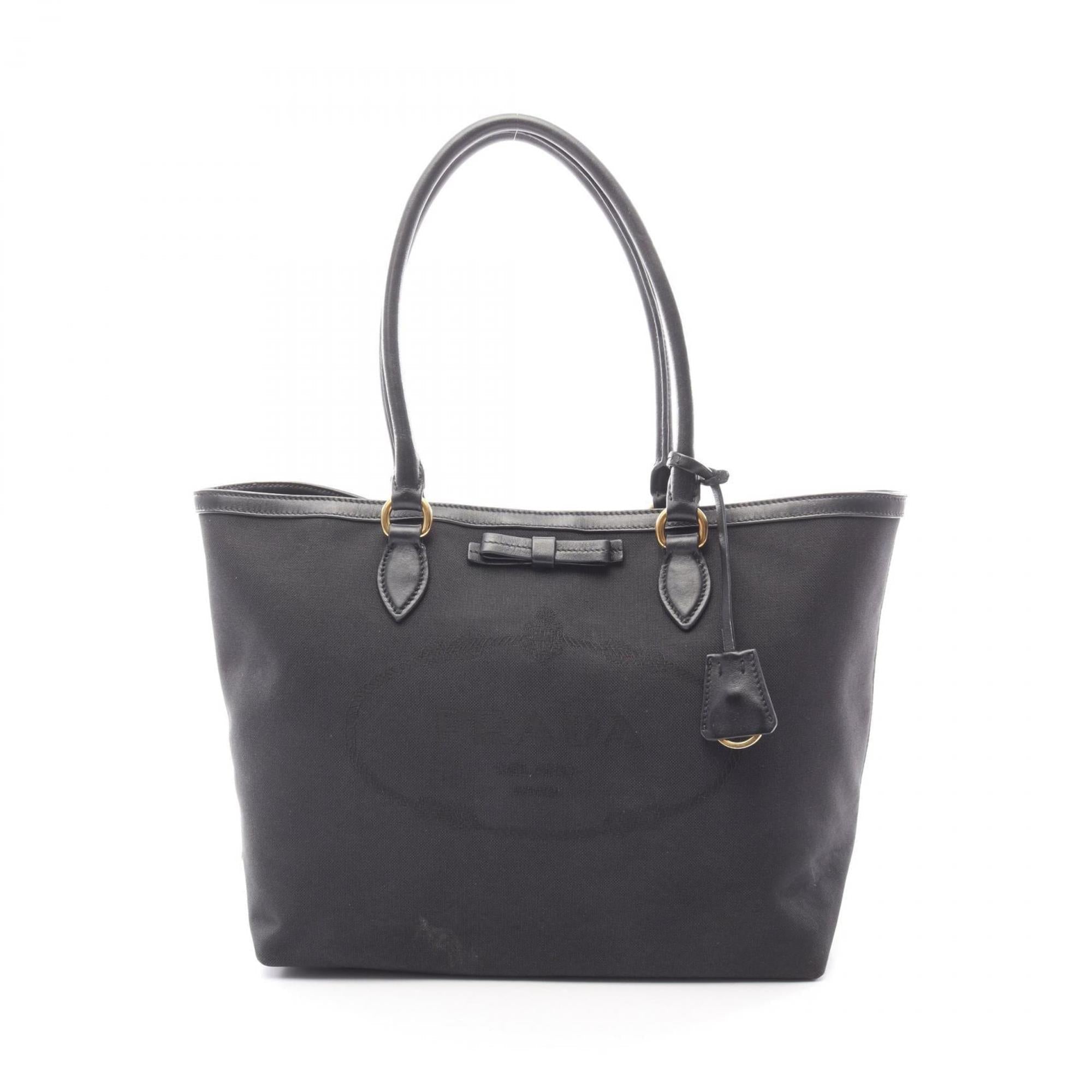 Prada Black Canvas Leather Tote Bag