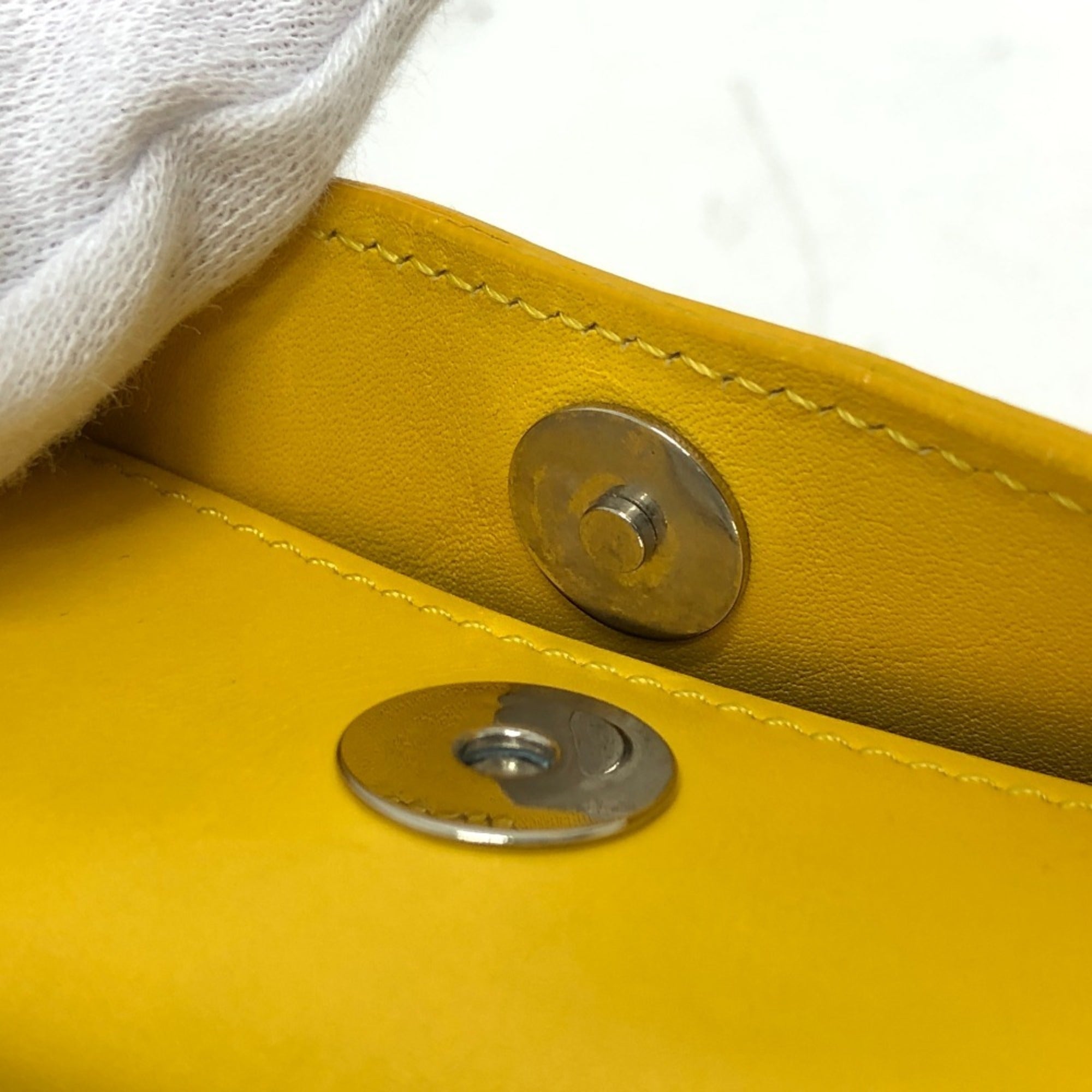 Celine Beige Yellow Leather Canvas Pochette Shoulder Bag