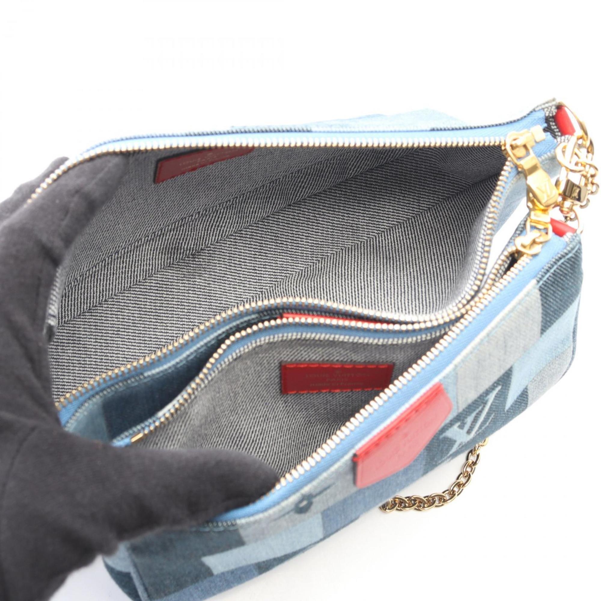 Louis Vuitton Blue Multi-Color Monogram Denim Leather Pochette Shoulder Bag