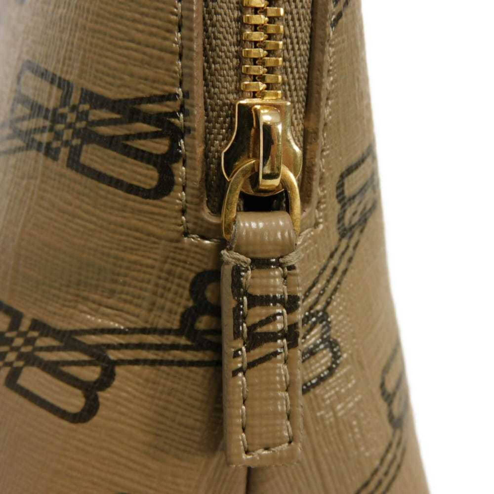 Balenciaga Beige Brown Coated Canvas Leather Clutch Bag Pouch