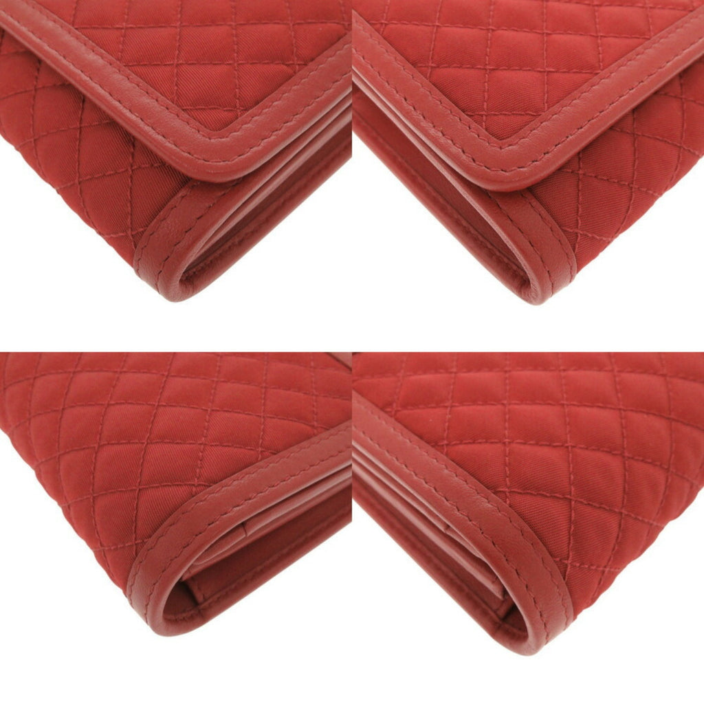 Prada Red Color Nylon Leather Chain/Shoulder Wallet