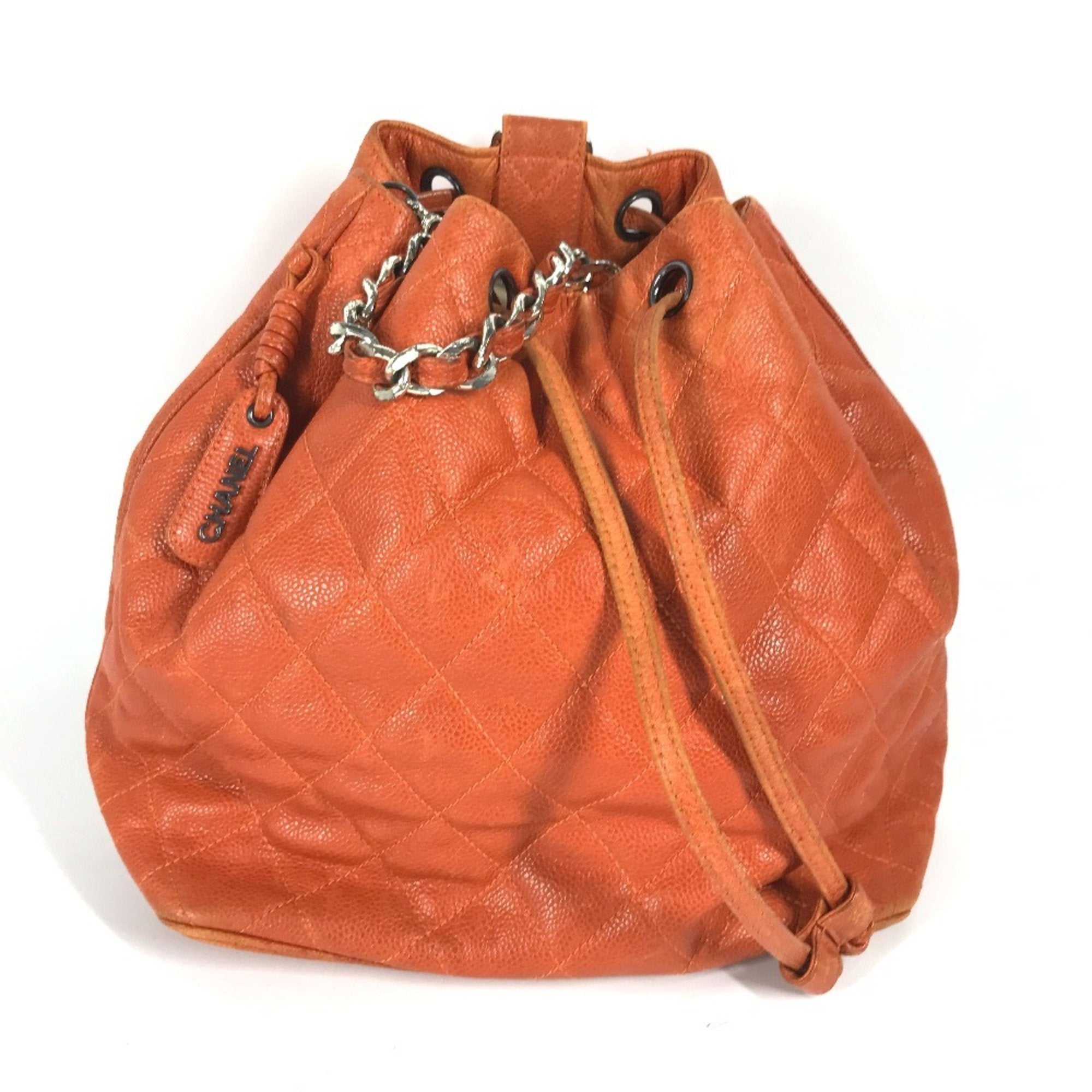 Chanel Orange Caviar Leather Backpack Shoulder Bag