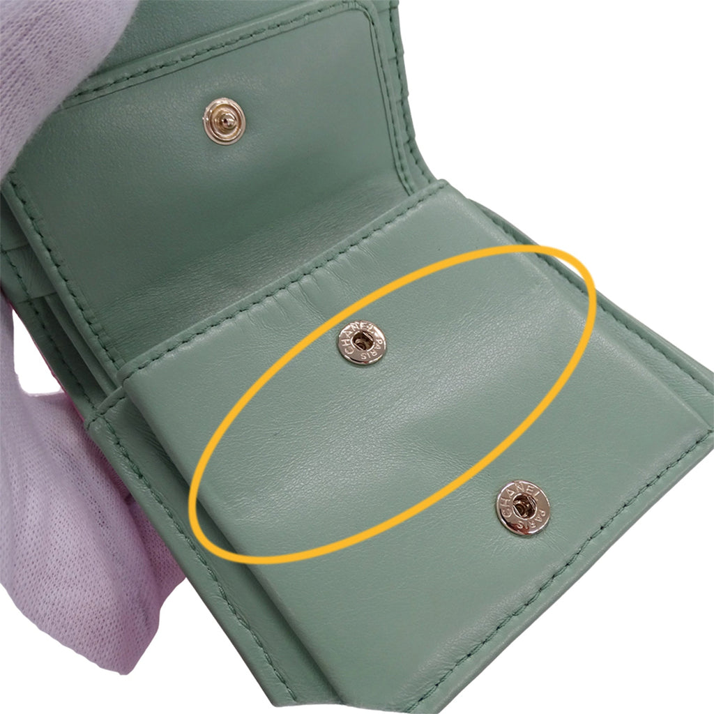 Chanel Green Pink Grained Calfskin Wallet (Bi-Fold)