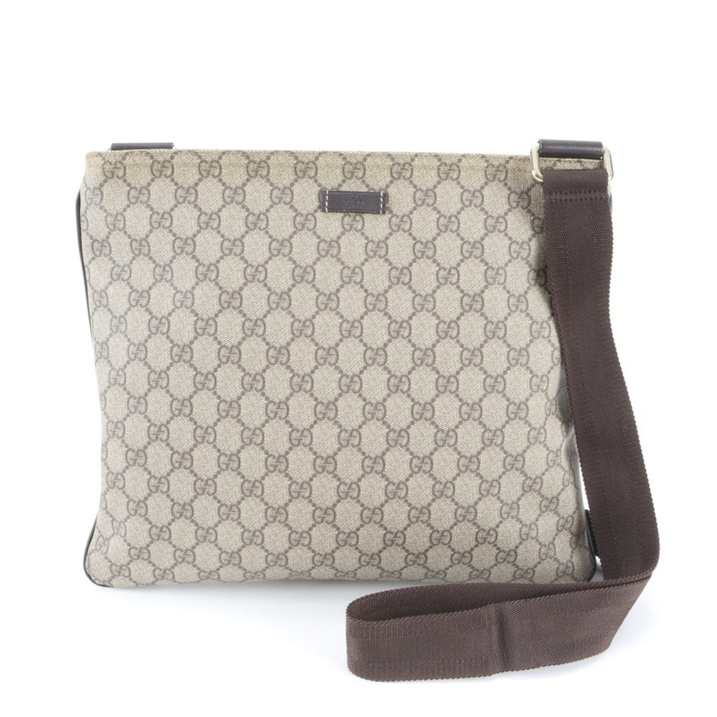 Gucci Brown Leather Coated Canvas Messenger Bag Shoulder Bag (Pre-Owned)