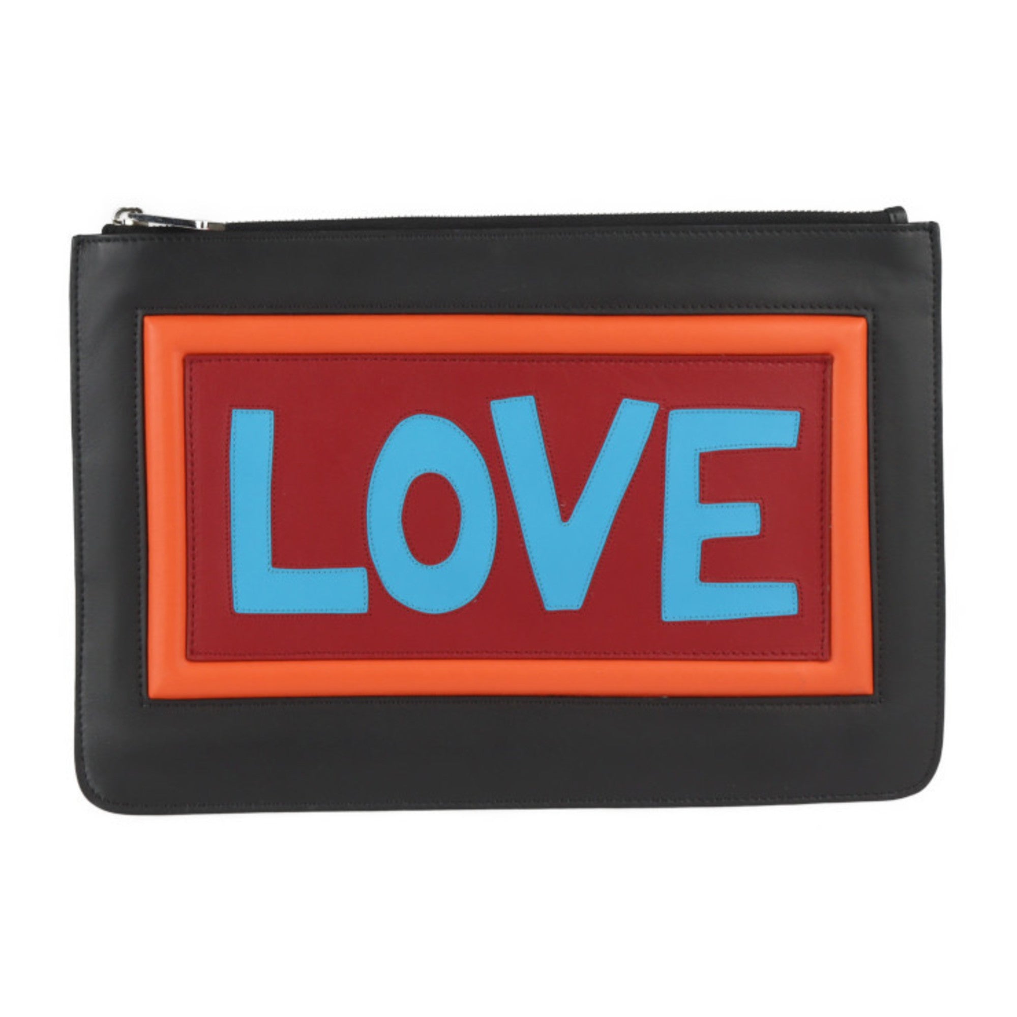 Fendi Black Multi-Color Leather Clutch Bag Handbag Pouch