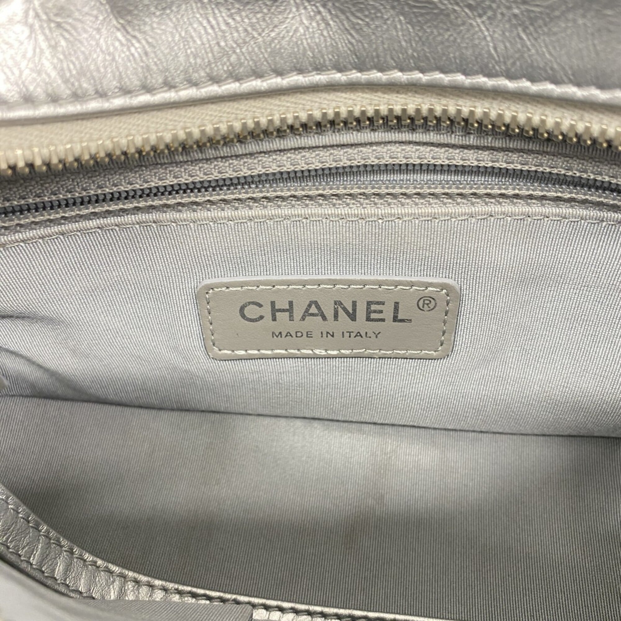 Chanel Silver Leather Shoulder Bag