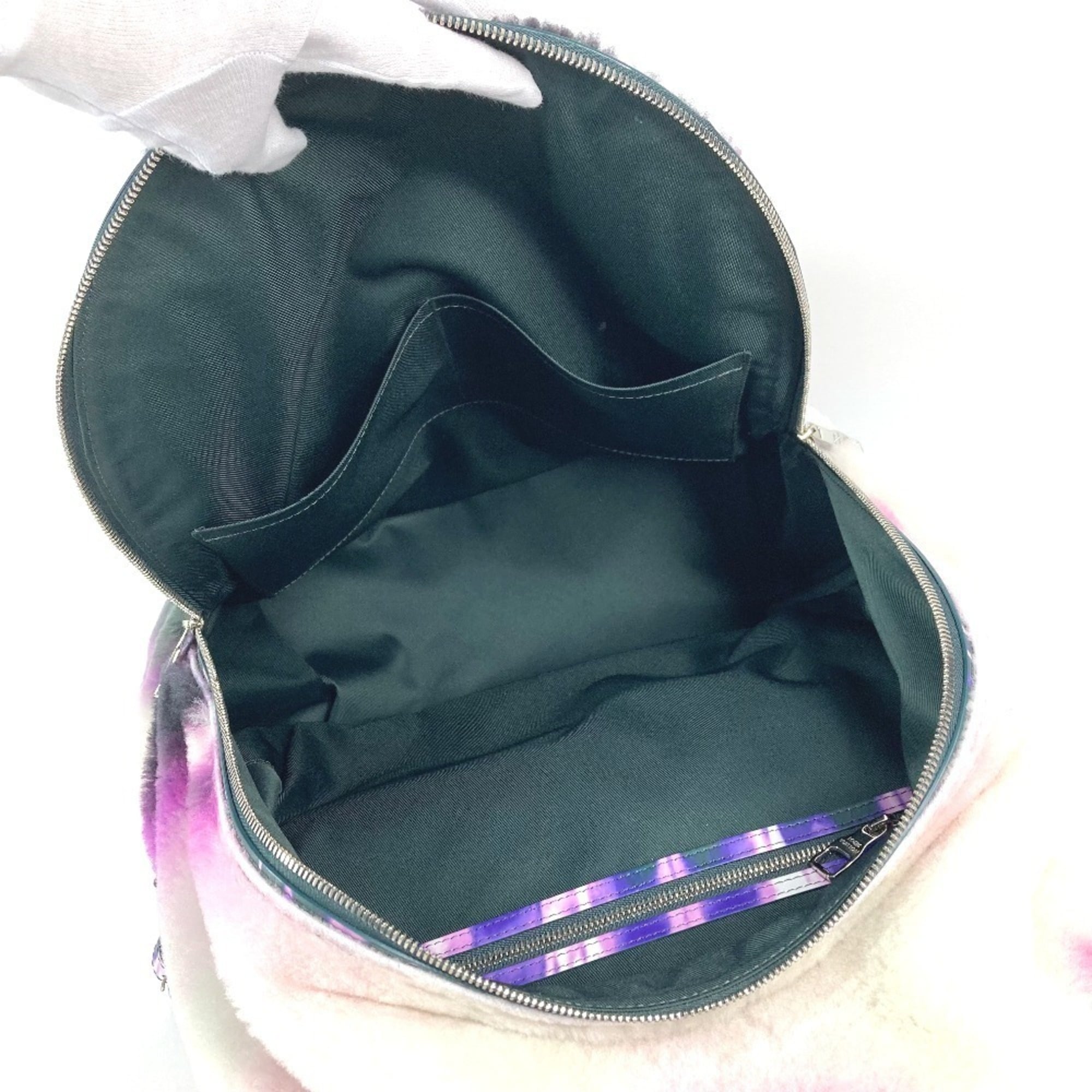 Louis Vuitton Black Purple White Fur Leather Backpack