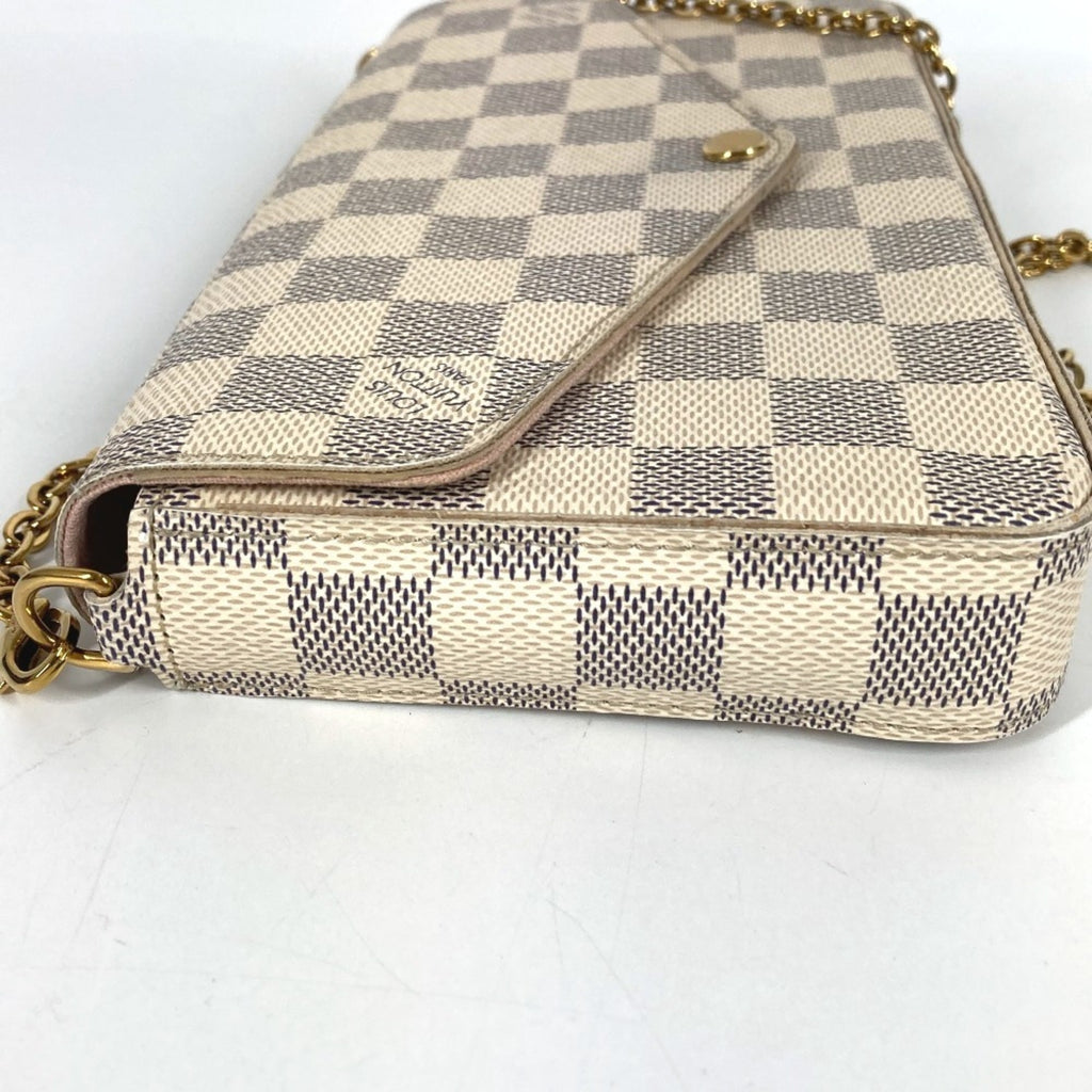 Louis Vuitton Pink Rose Ballerine White Damier Azur Chain/Shoulder Wallet