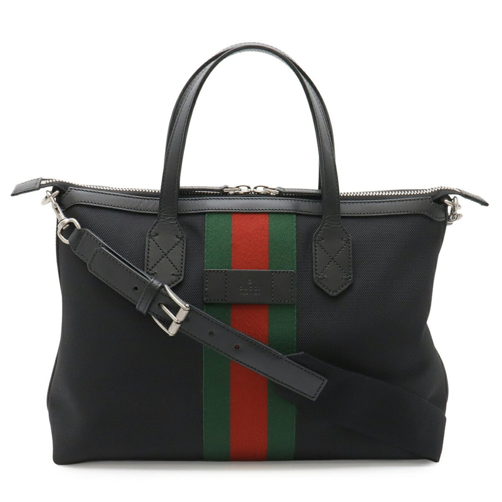 Gucci Black Green Red Color Nylon Canvas Leather Shoulder Bag Tote Bag (Pre-Owned)