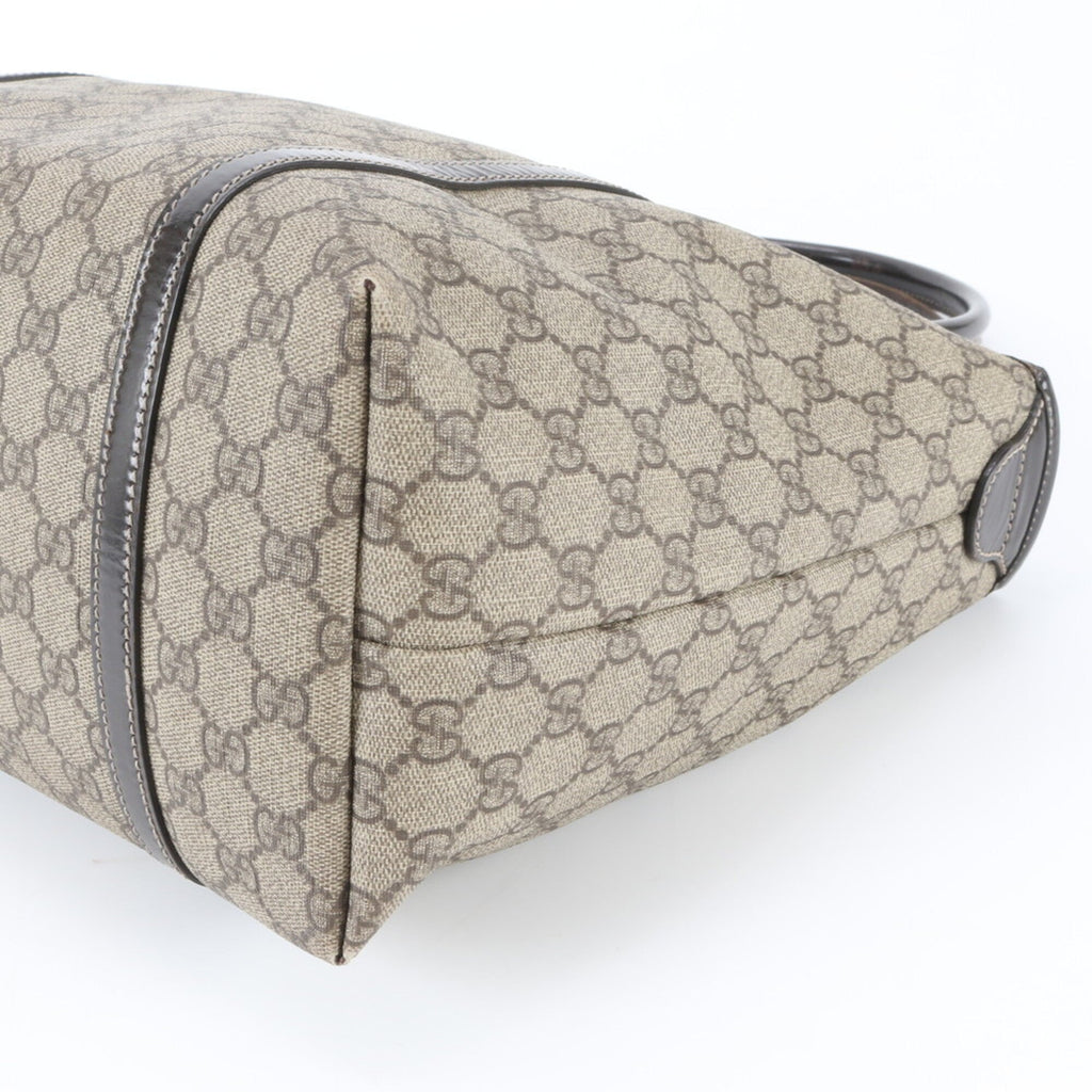 Gucci Beige Brown Leather Coated Canvas Handbag Shoulder Bag Tote Bag (Pre-Owned)