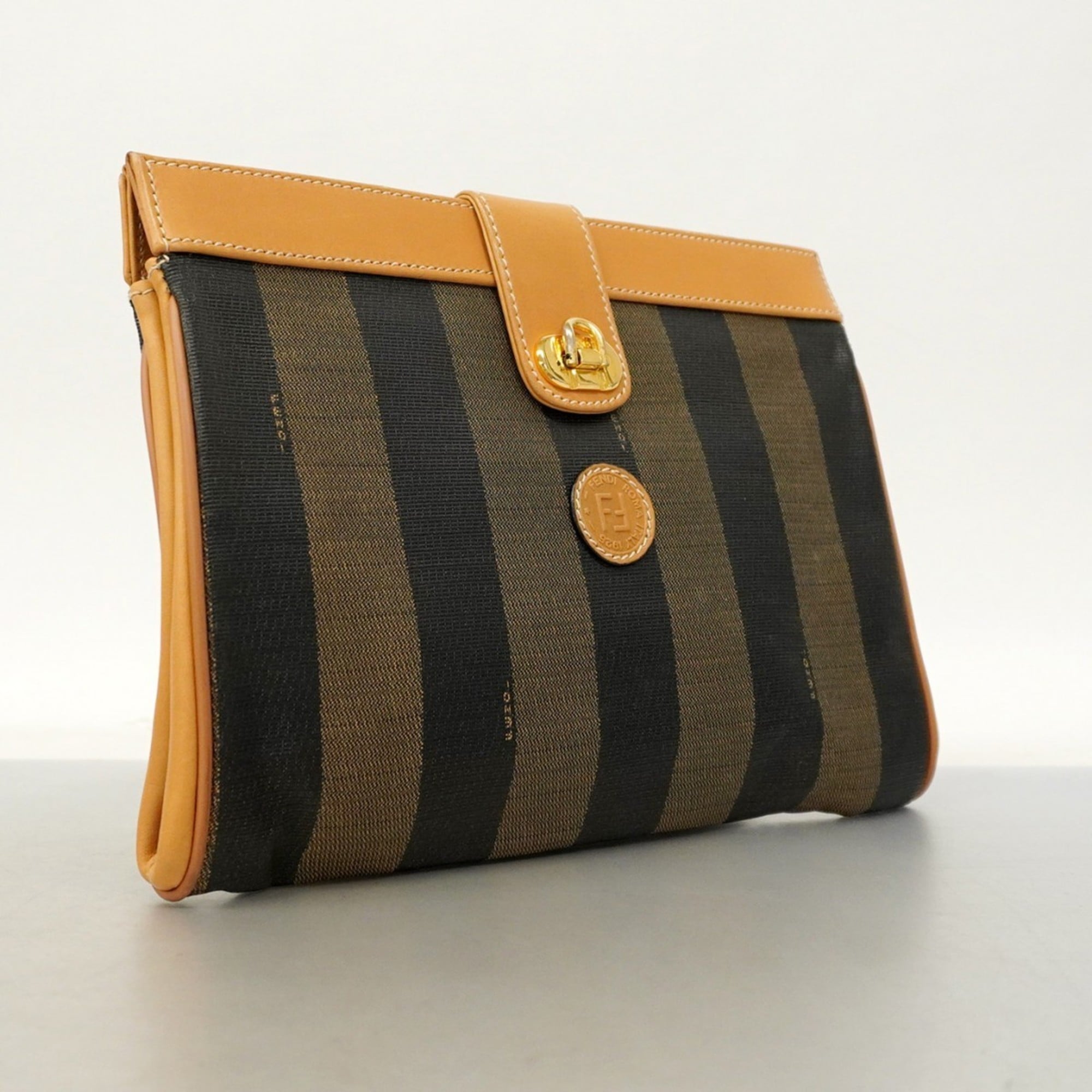 Fendi Beige Black Pvc Clutch Bag