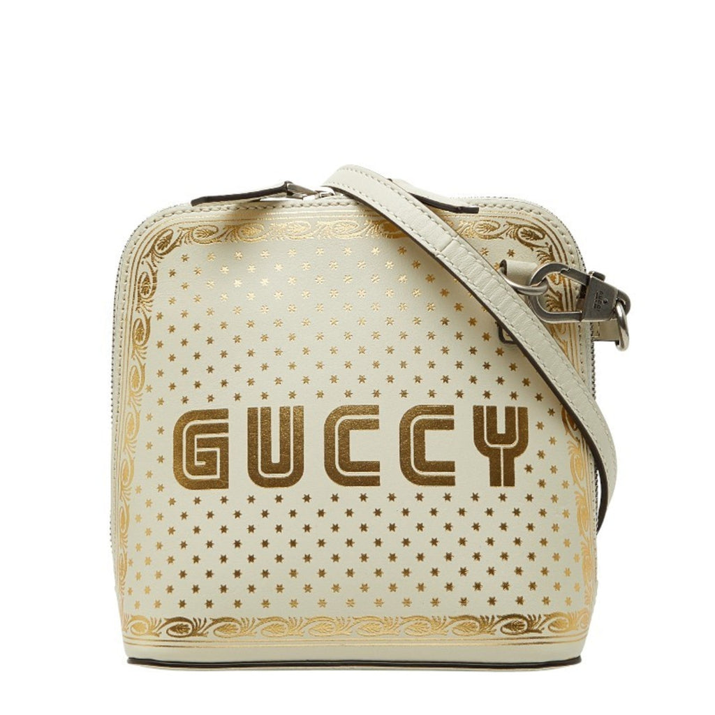Gucci Gold White Leather Shoulder Bag (Pre-Owned)