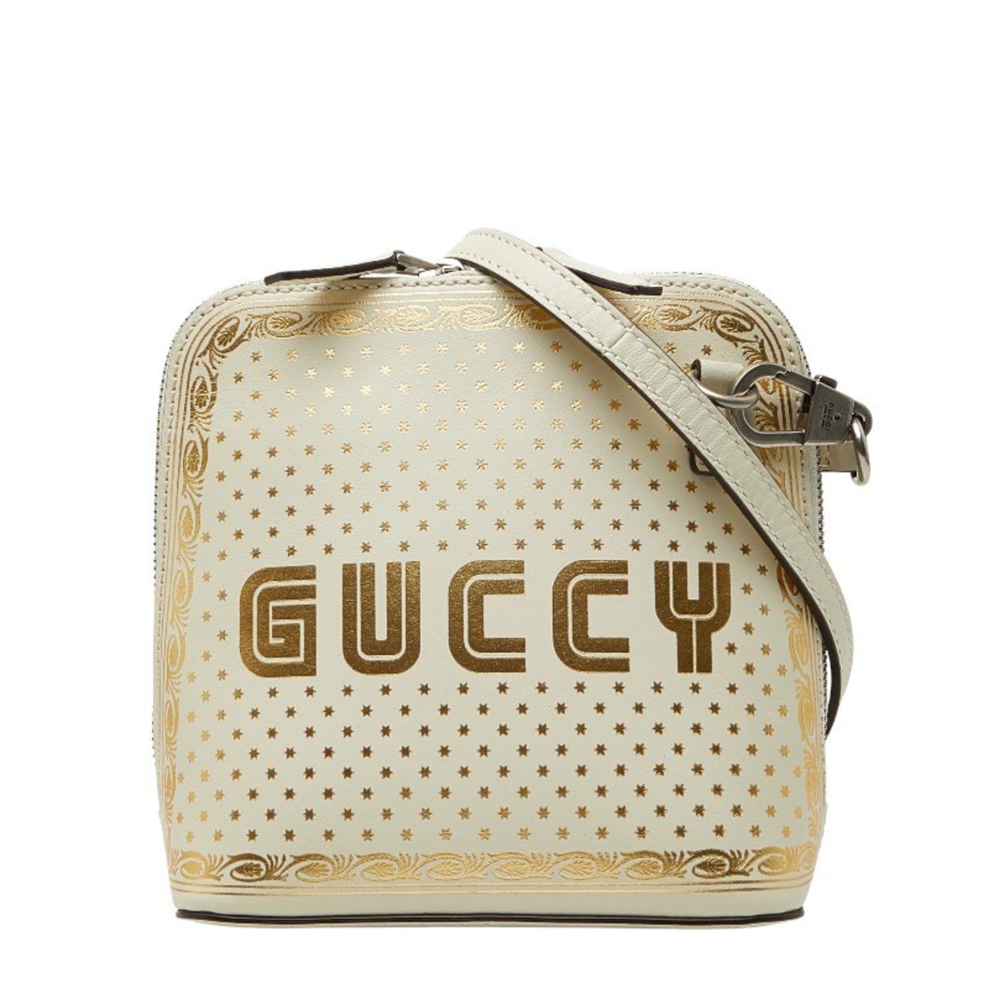 Gucci Gold White Leather Shoulder Bag (Pre-Owned)