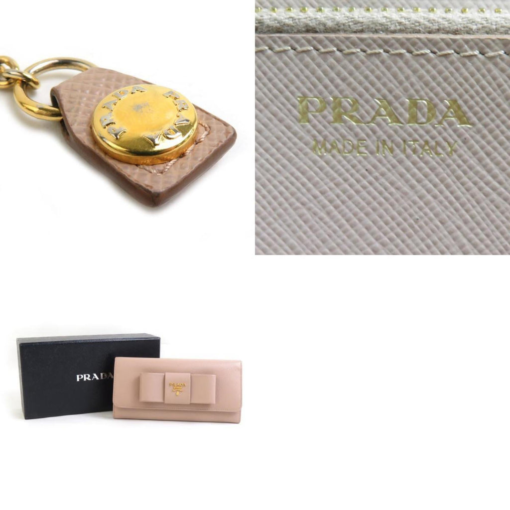 Prada Pink Beige Leather Long Wallet (Bi-Fold)