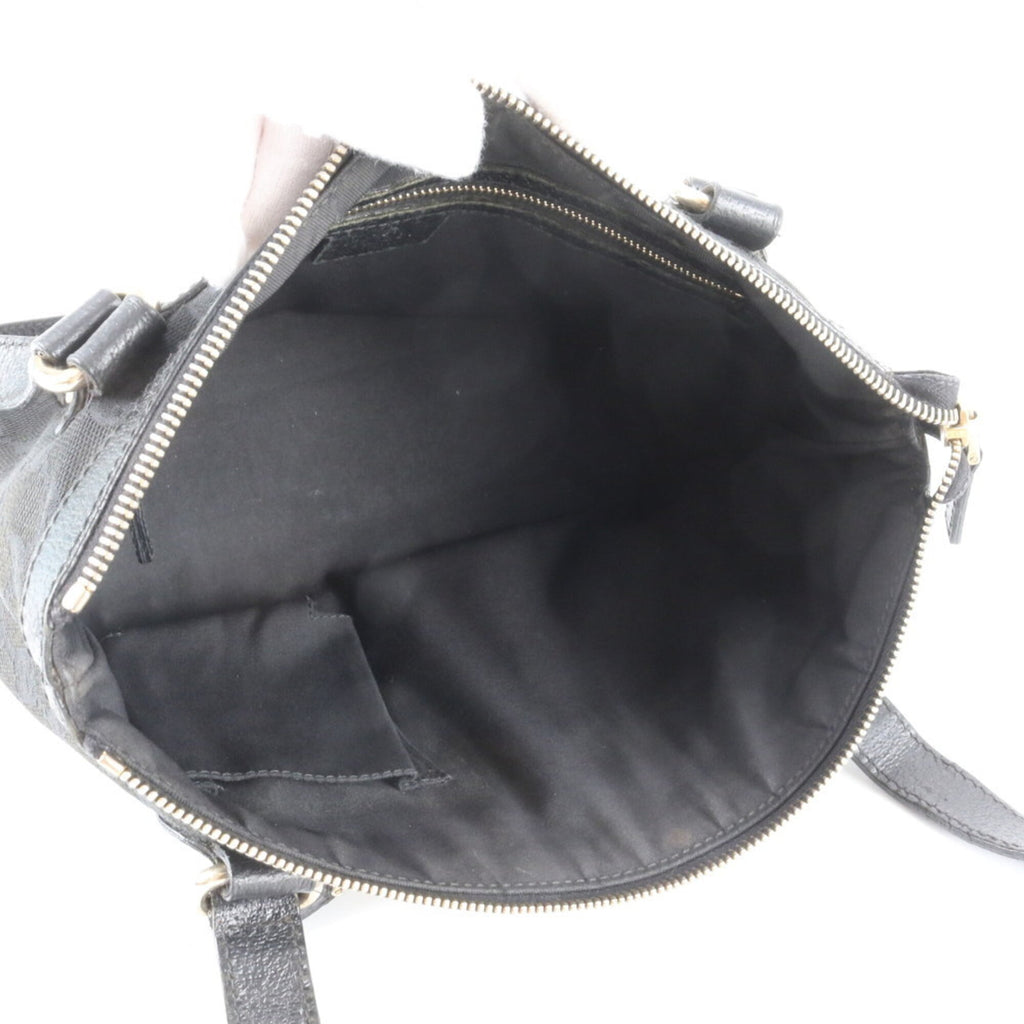 Gucci Black Leather Canvas Handbag Tote Bag (Pre-Owned)