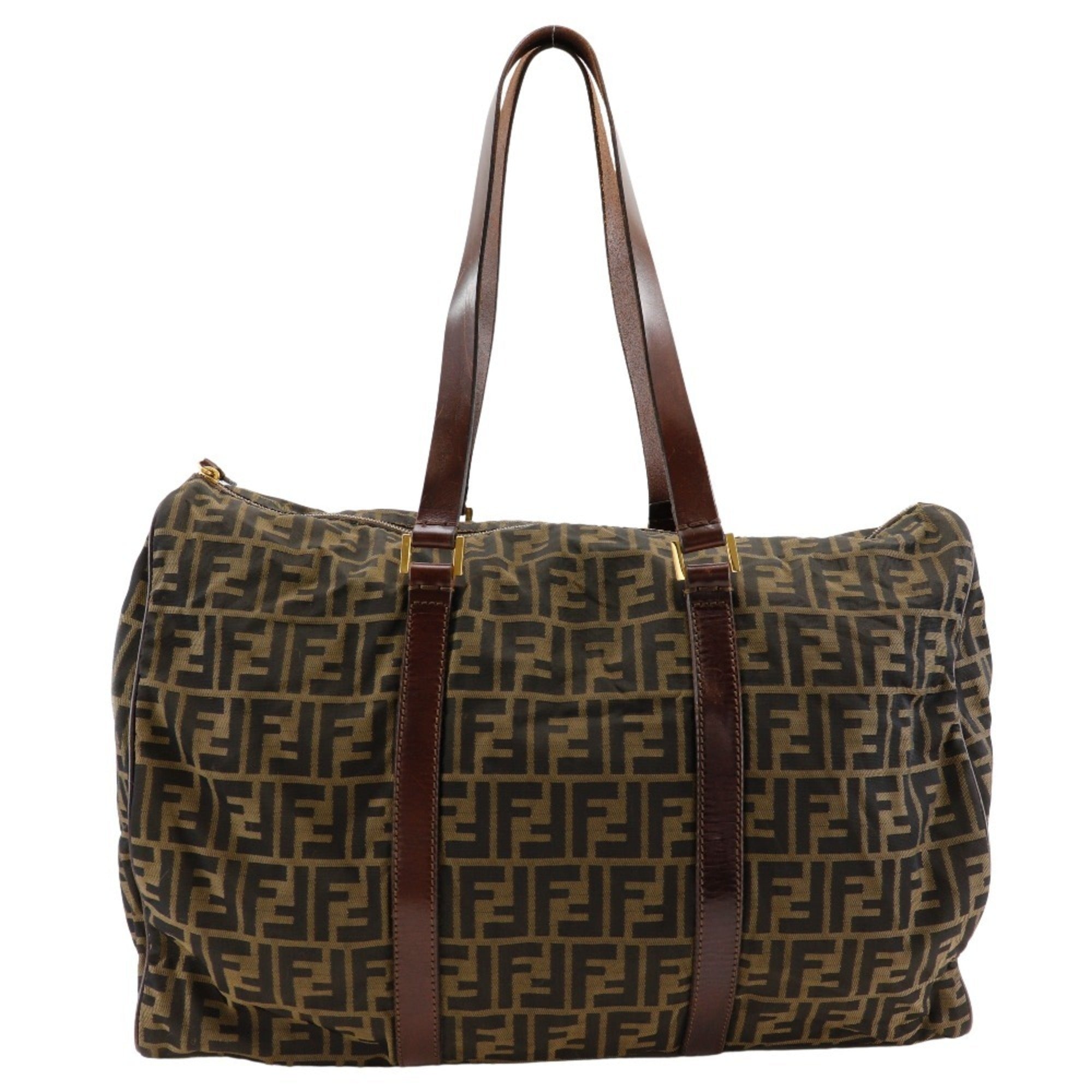 Fendi Zucca Brown Nylon Canvas Boston Bag