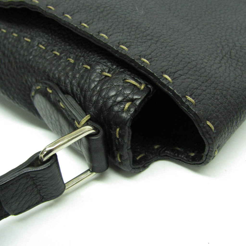 Fendi Selleria Black Leather Messenger Bag Shoulder Bag