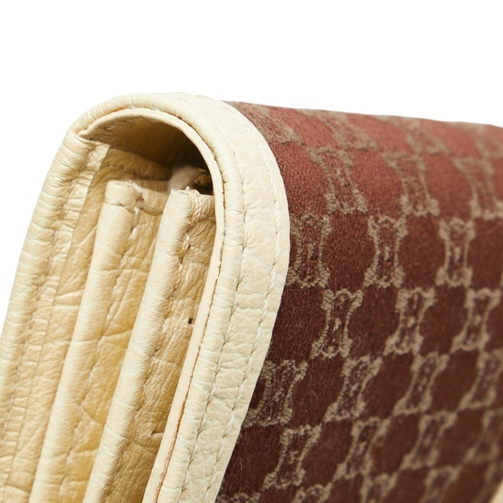 Celine Brown Ivory Canvas Leather Long Wallet (Bi-Fold)