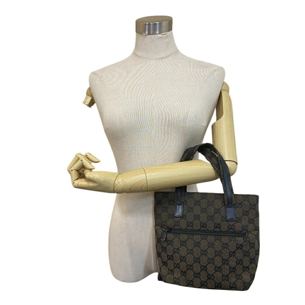 Gucci Beige Black Canvas Leather Handbag (Pre-Owned)