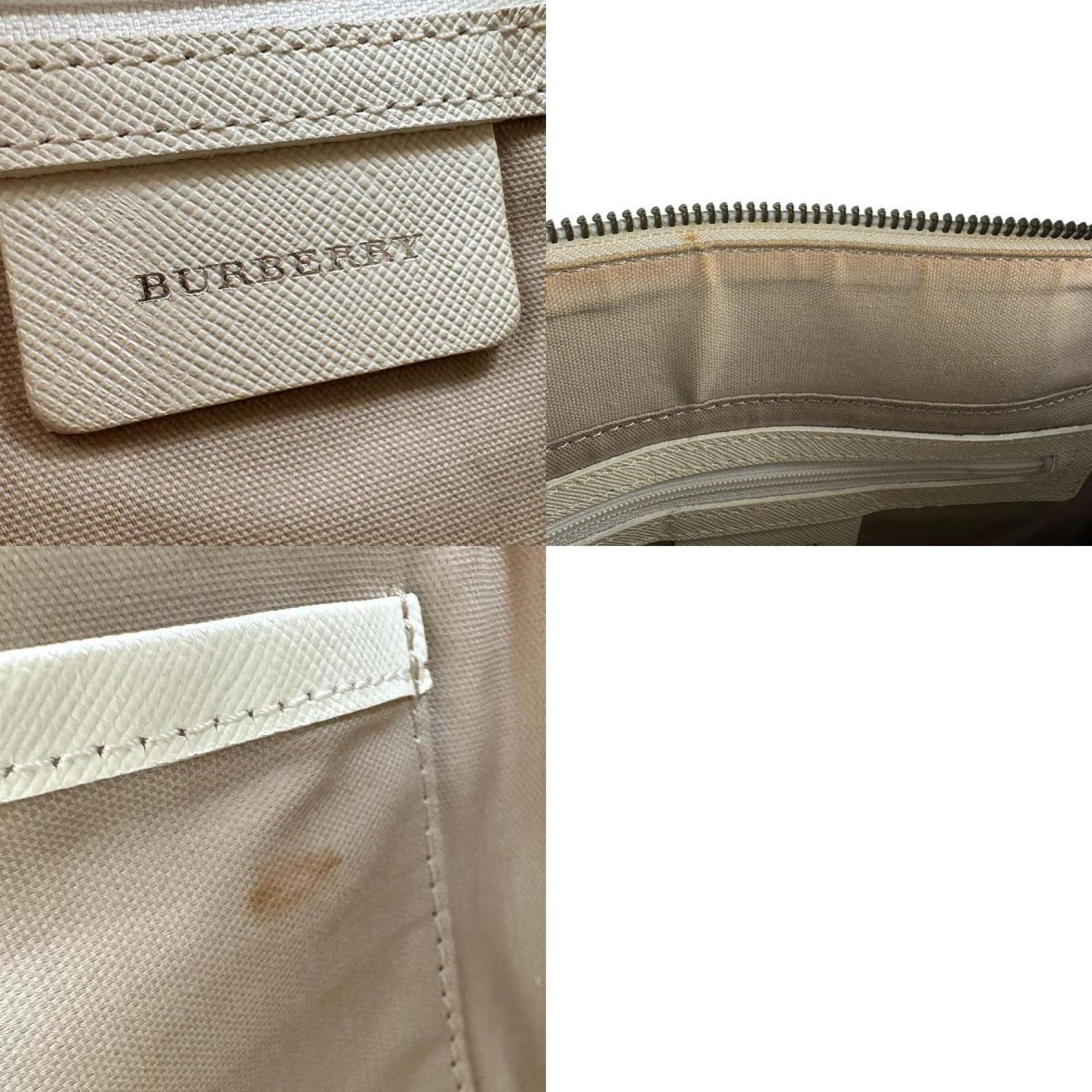Burberry Beige White Leather Nylon Canvas Handbag