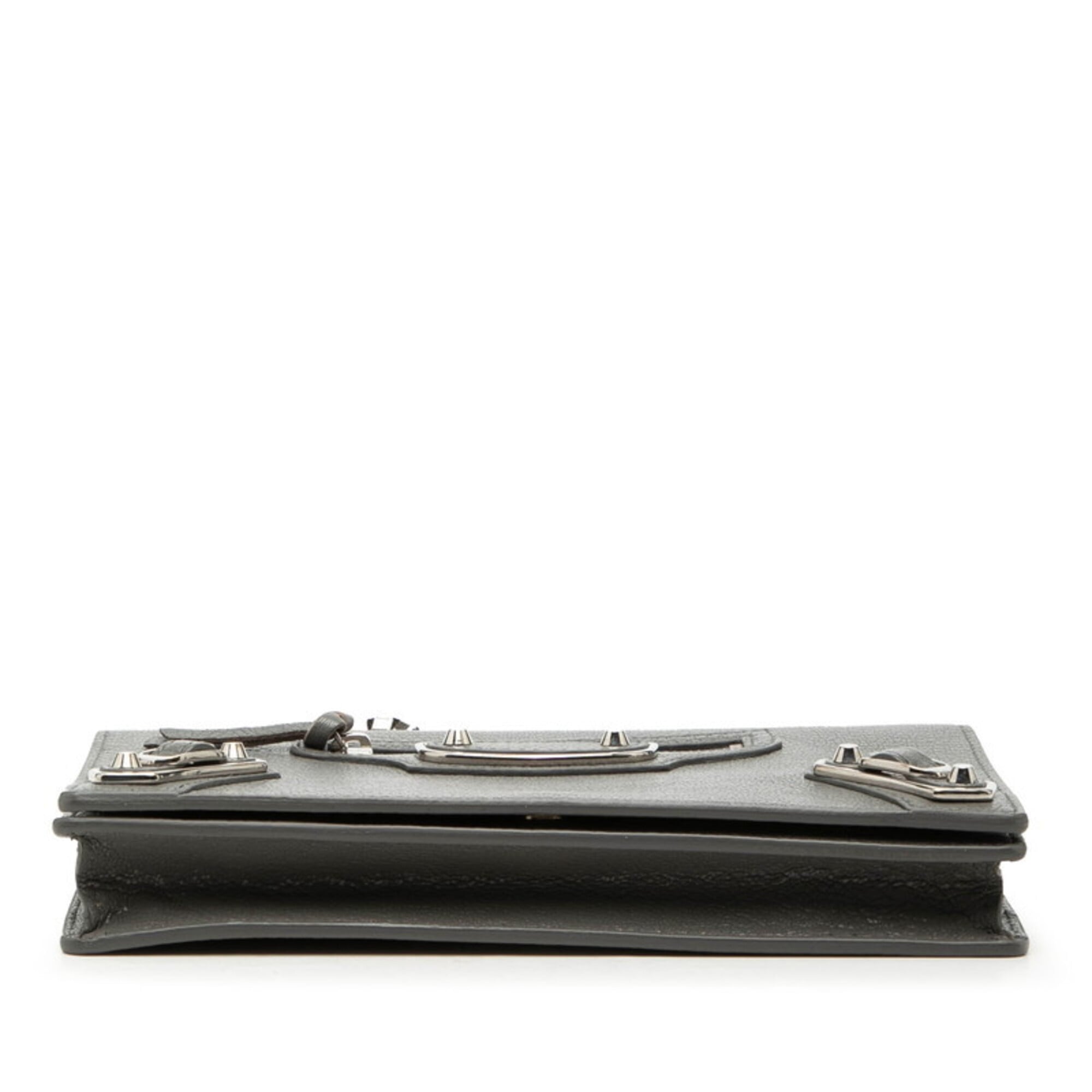 Balenciaga Gray Metallic Leather Chain/Shoulder Wallet