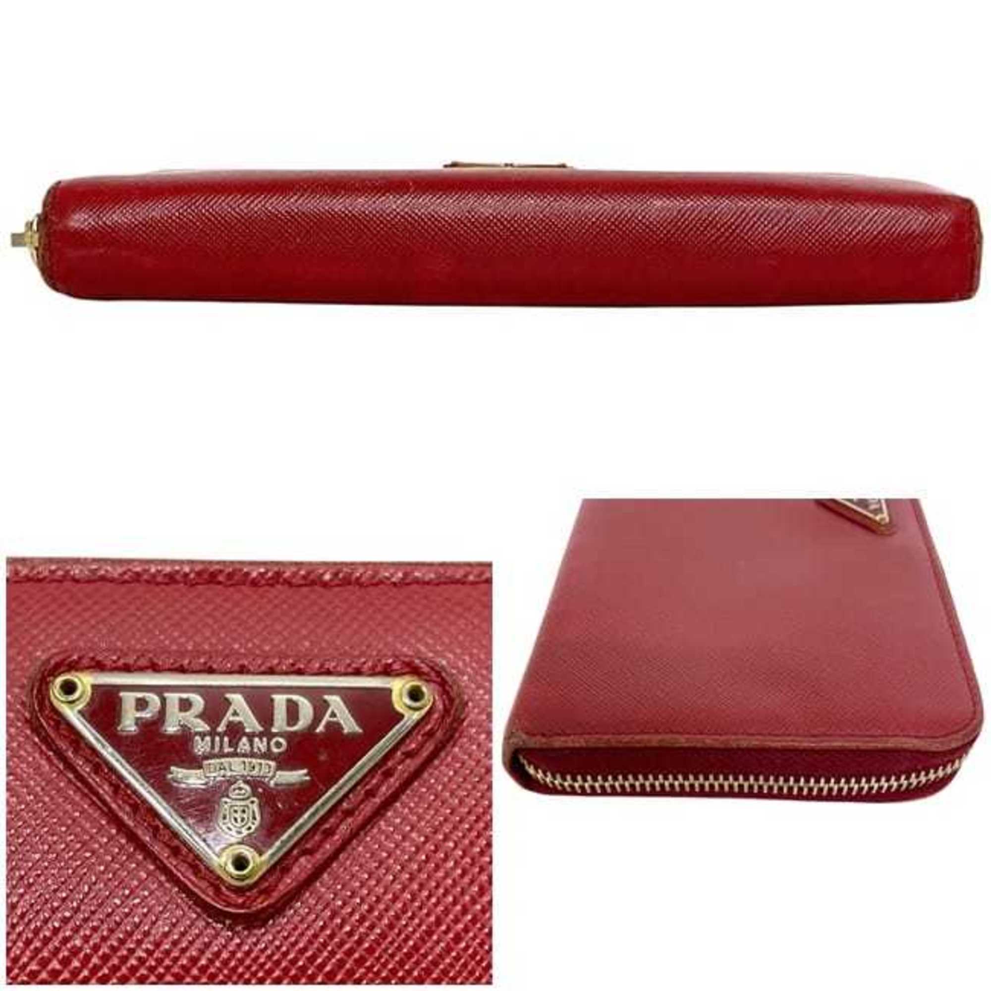 Prada Red Color Saffiano Long Wallet (Bi-Fold)