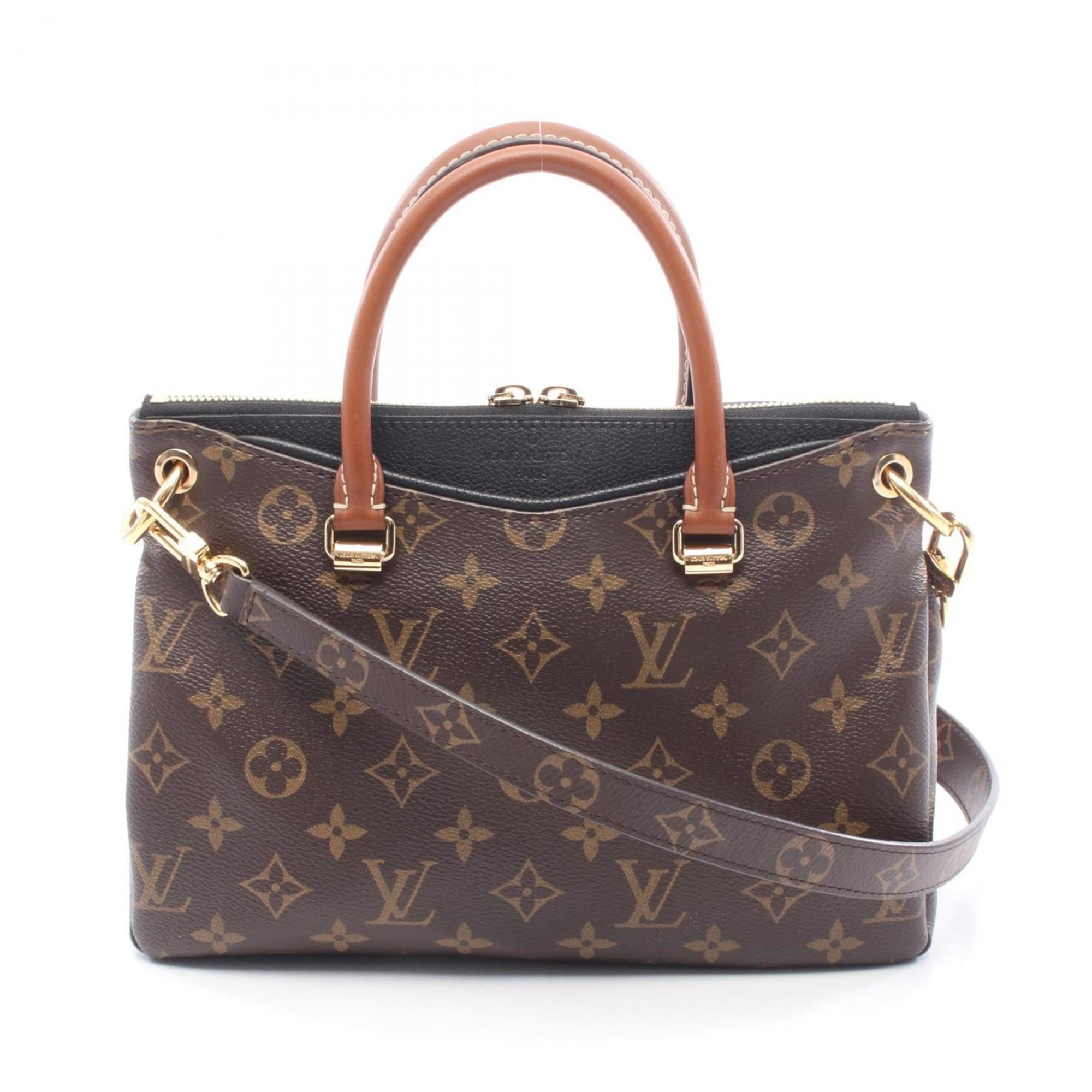 Louis Vuitton Black Brown Monogram Coated Canvas Leather Handbag