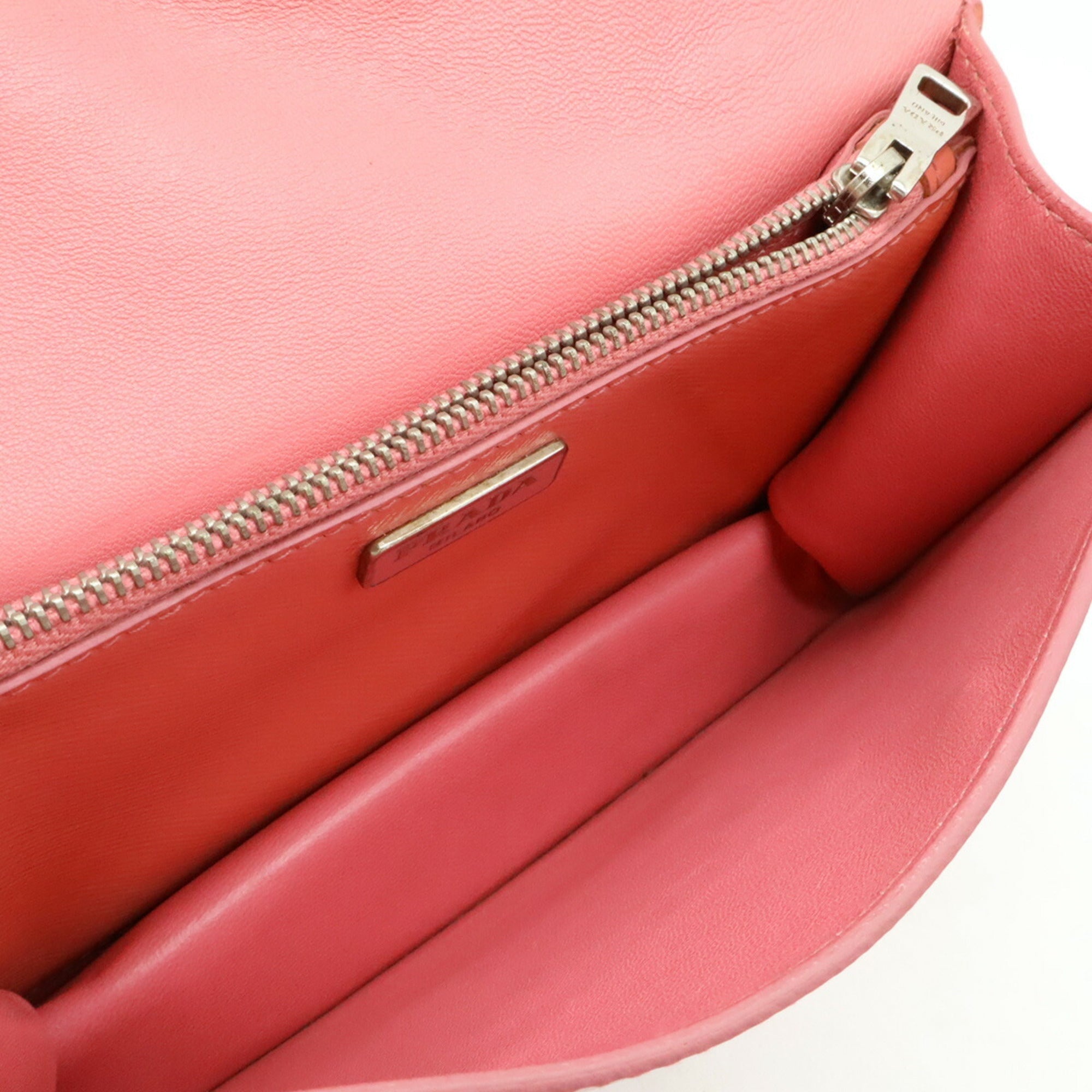 Prada Saffiano Begonia Pink Leather Handbag Pochette Shoulder Bag