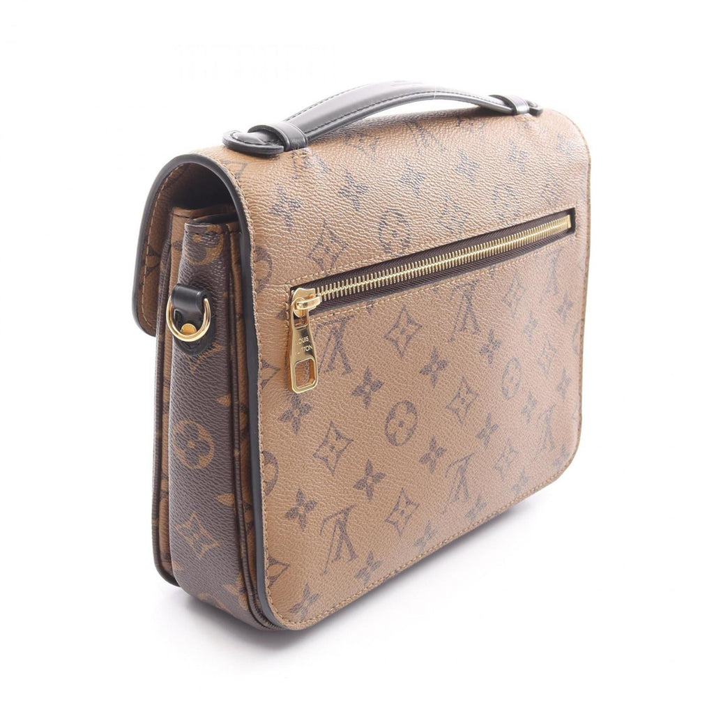 Louis Vuitton Black Brown Coated Canvas Leather Handbag Pochette