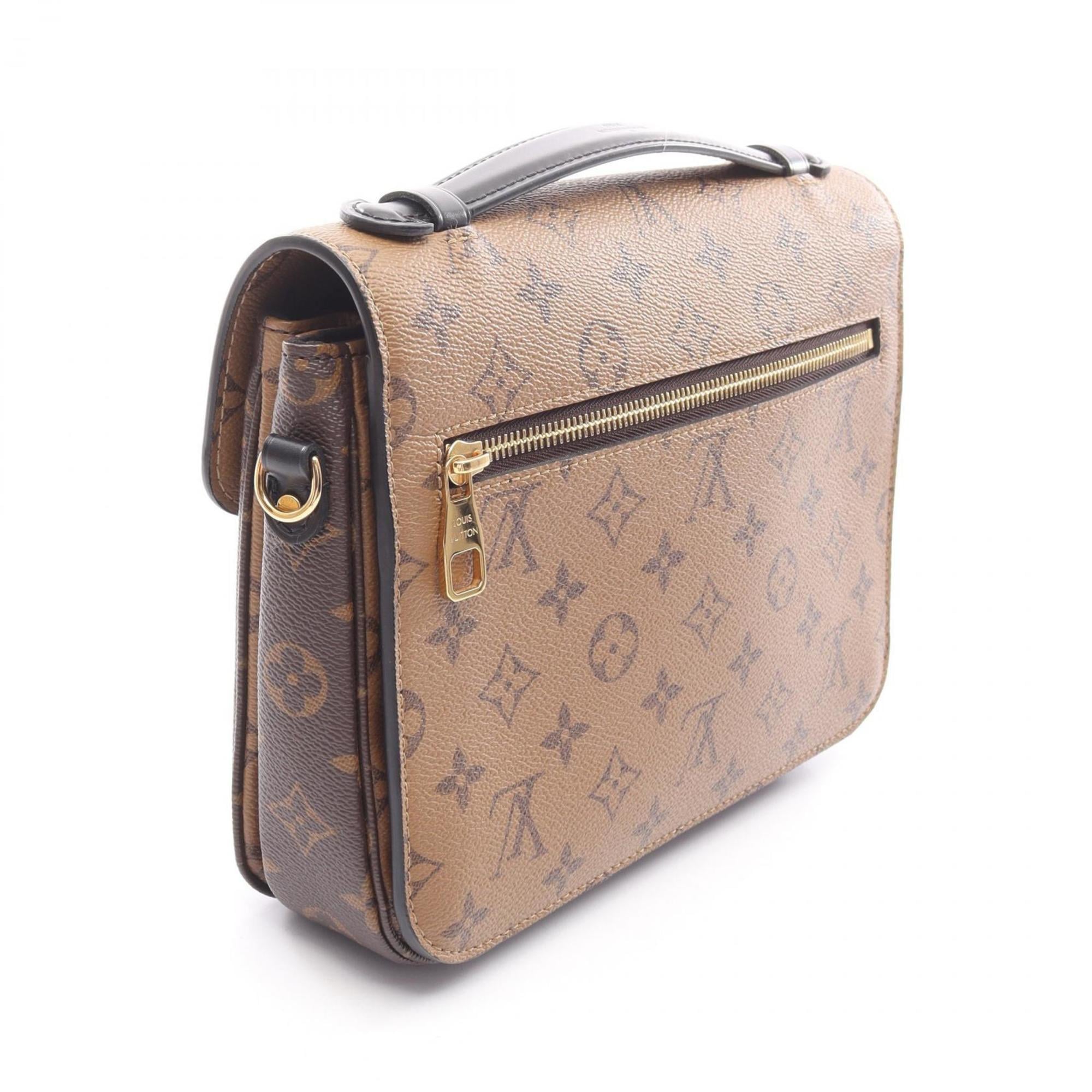Louis Vuitton Black Brown Coated Canvas Leather Handbag Pochette