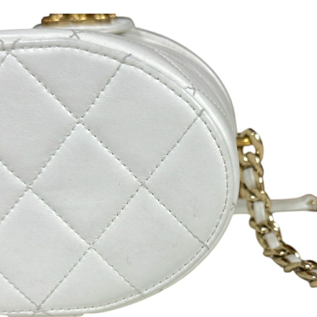 Chanel White Leather Shoulder Bag Vanity Bag