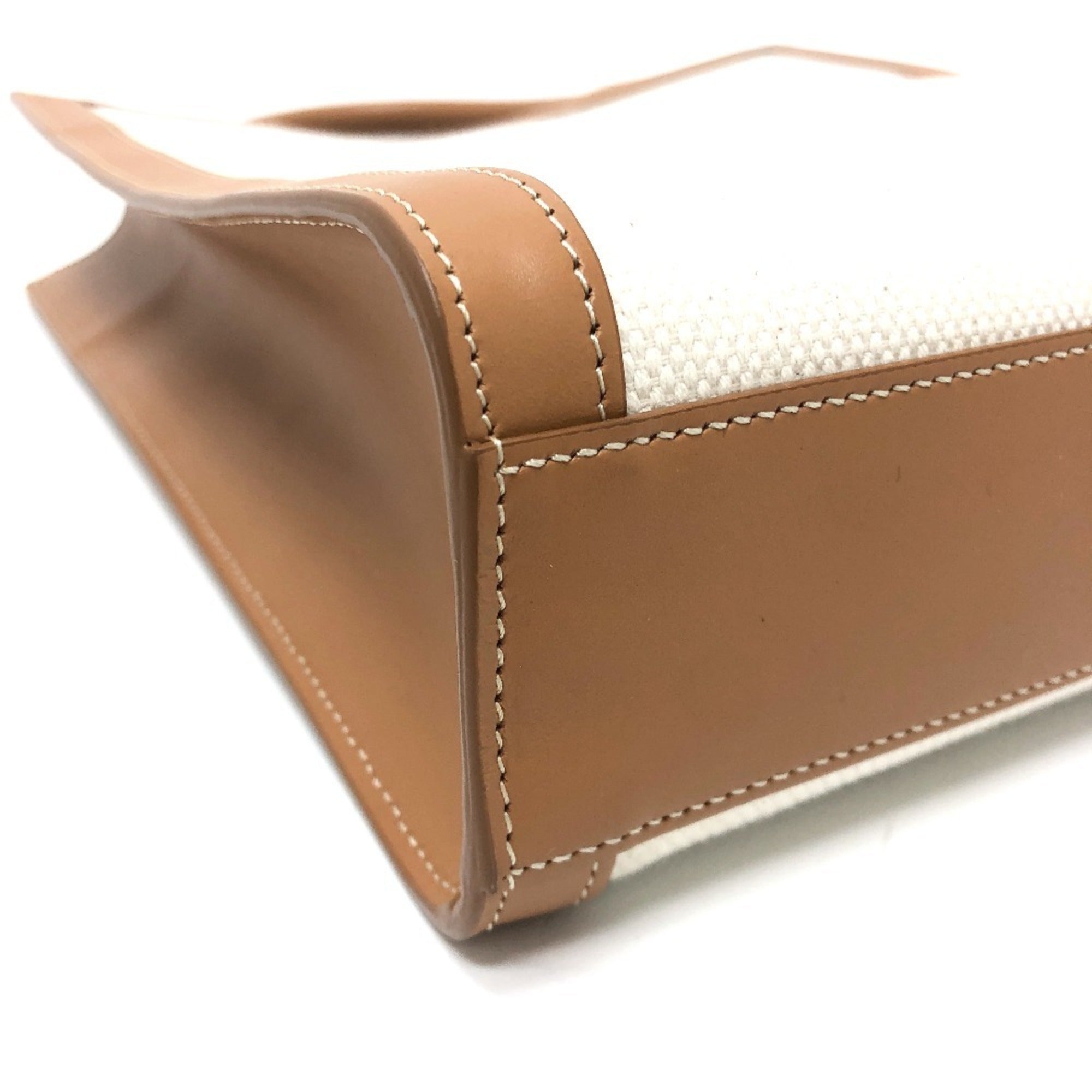 Celine Cabas Beige Brown Leather Canvas Handbag Shoulder Bag Tote Bag