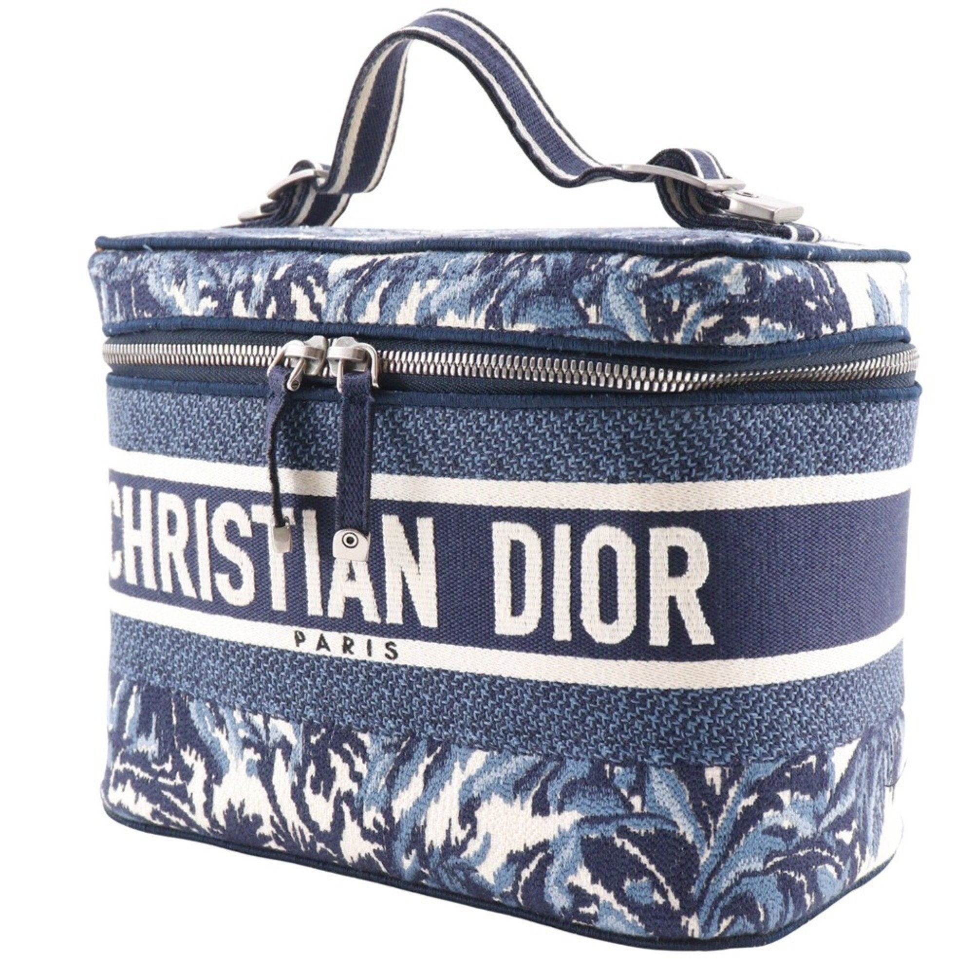 Christian Dior Navy White Canvas Handbag Weekend Bag (Pre-Owned)