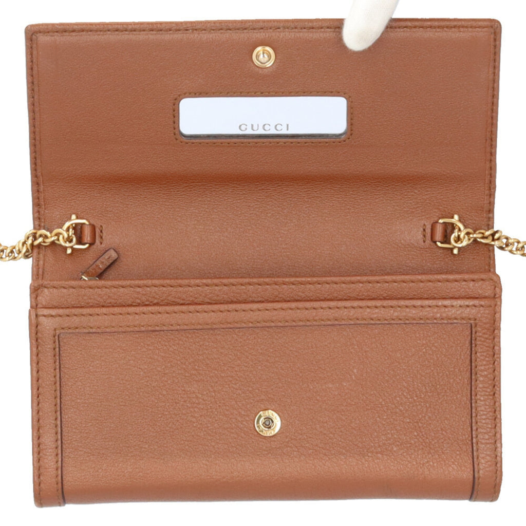 Gucci Brown Leather Chain/Shoulder Wallet (Pre-Owned)