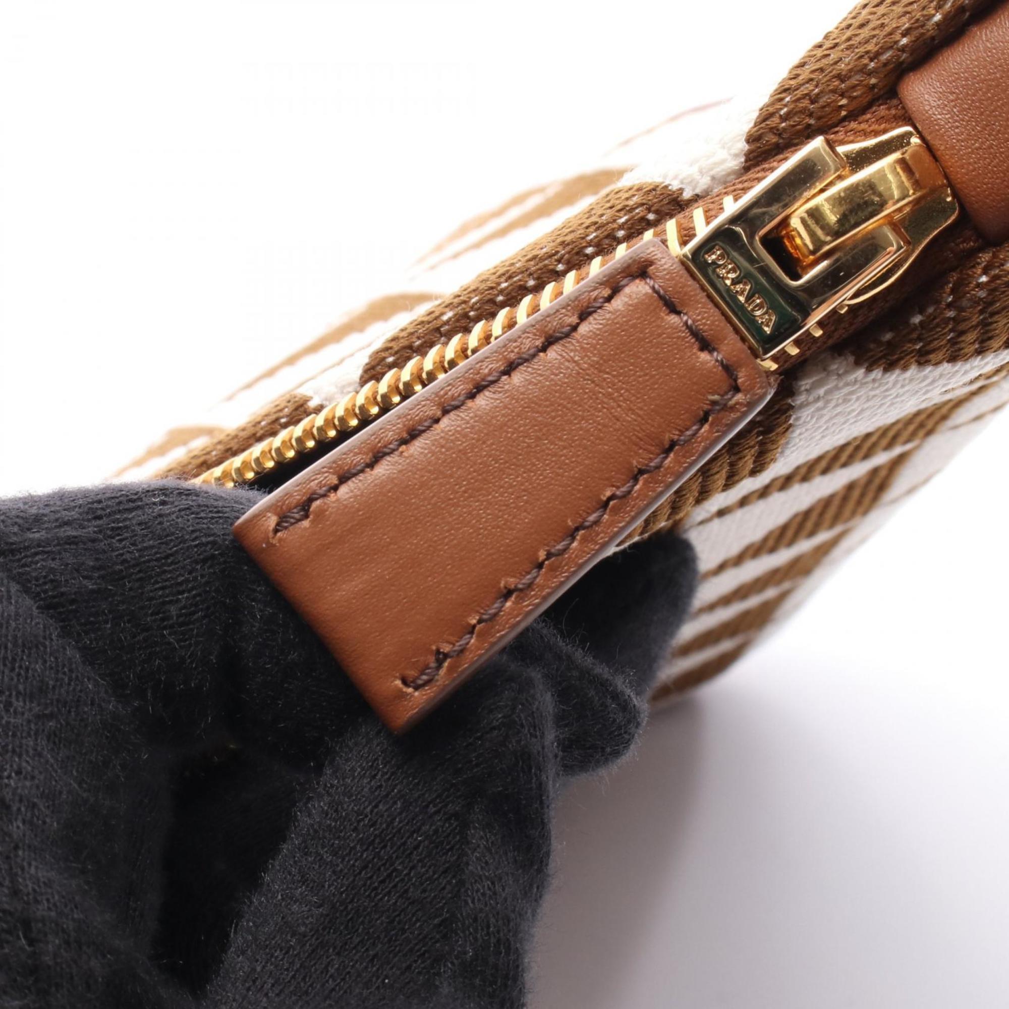 Prada Brown White Canvas Leather Shoulder Bag