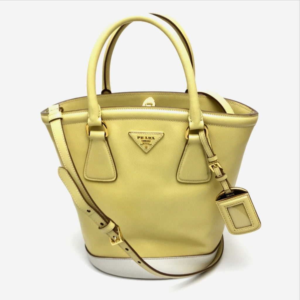 Prada Off-White Yellow Saffiano Shoulder Bag