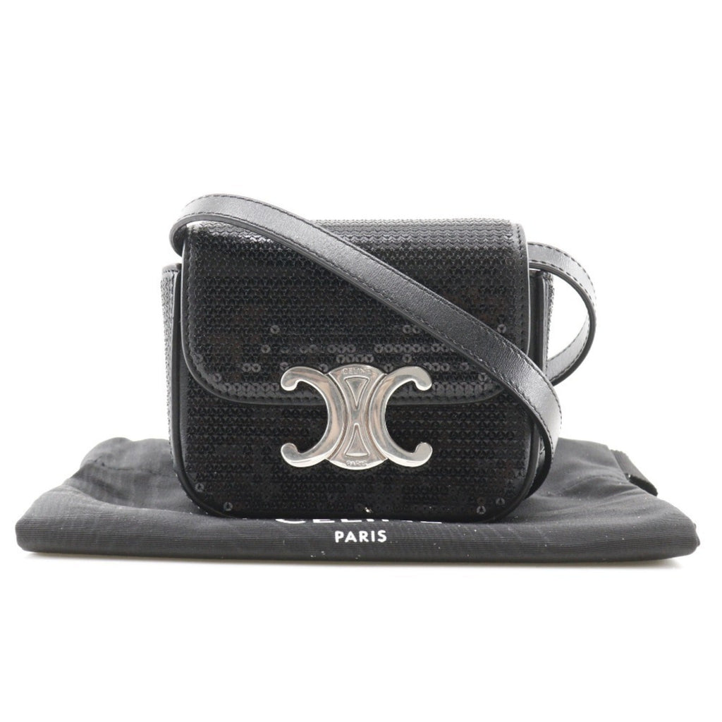 Celine Black Leather Spangles Shoulder Bag