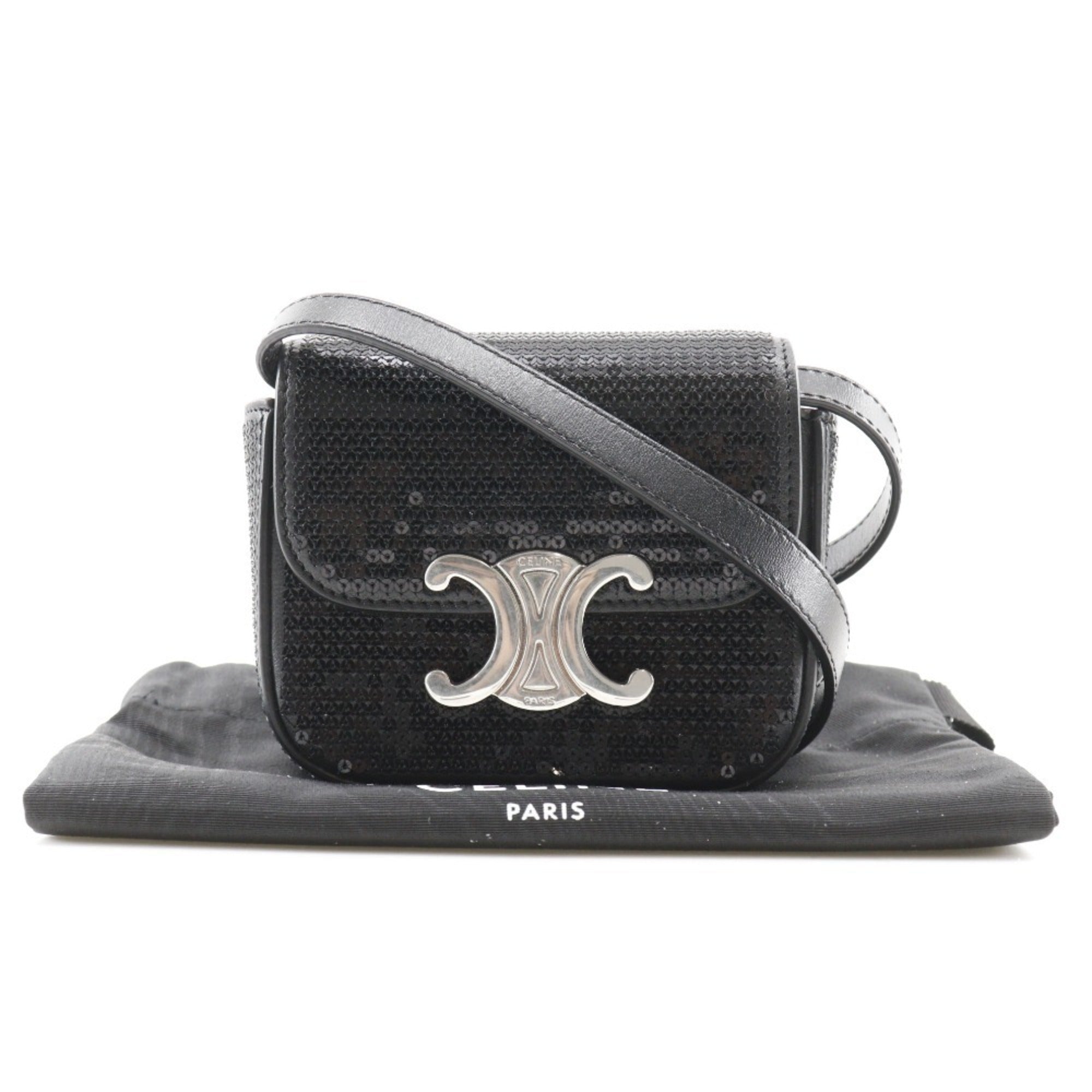 Celine Black Leather Spangles Shoulder Bag
