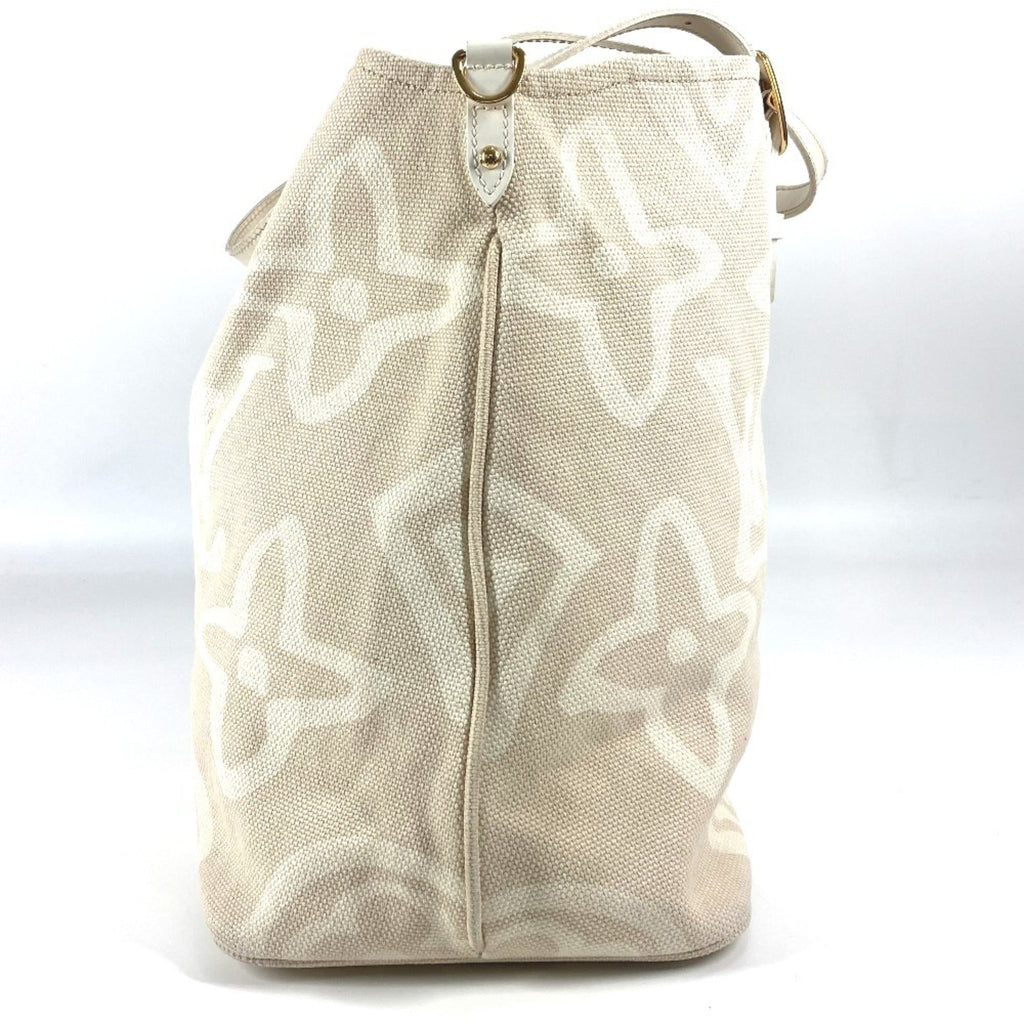 Louis Vuitton Beige Leather Canvas Shoulder Bag Tote Bag