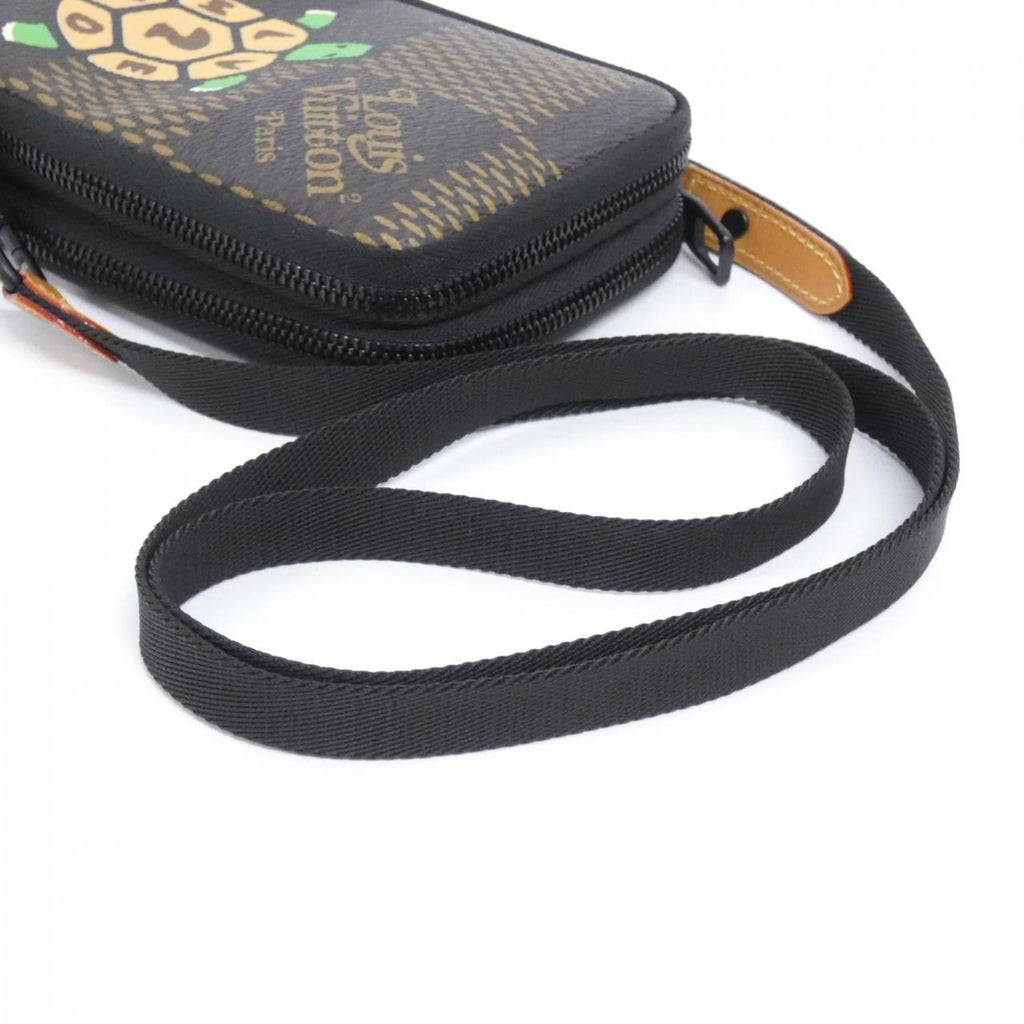 Louis Vuitton Black Brown Coated Canvas Phone Wallet