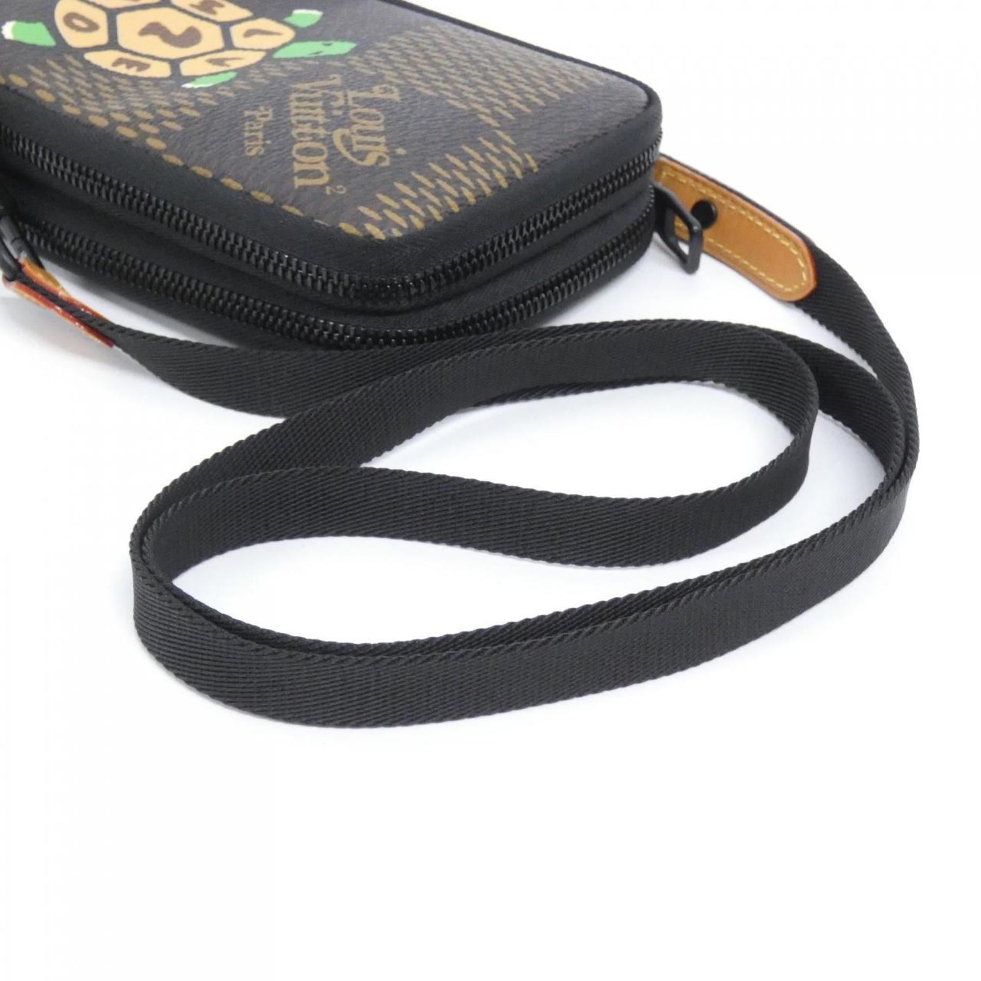 Louis Vuitton Black Brown Coated Canvas Phone Wallet