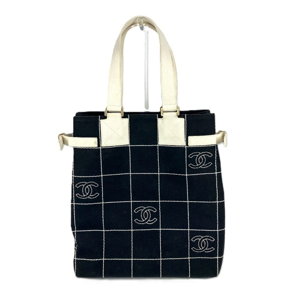 Chanel Black White Canvas Shoulder Bag Tote Bag