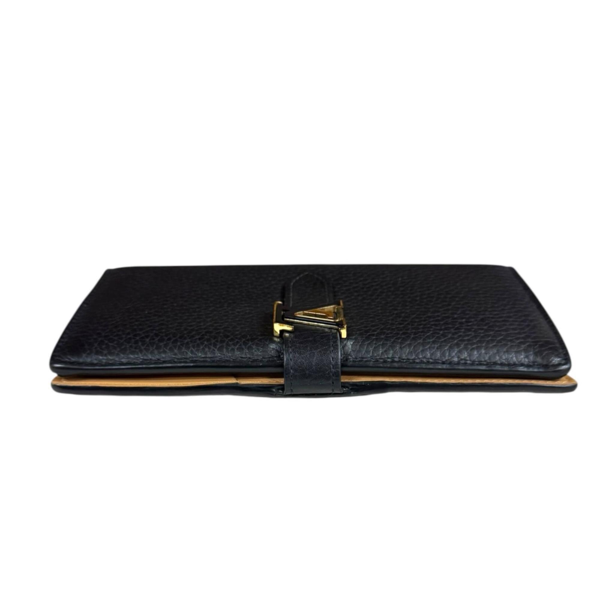 Louis Vuitton Black Noir Leather Long Wallet (Tri-Fold)