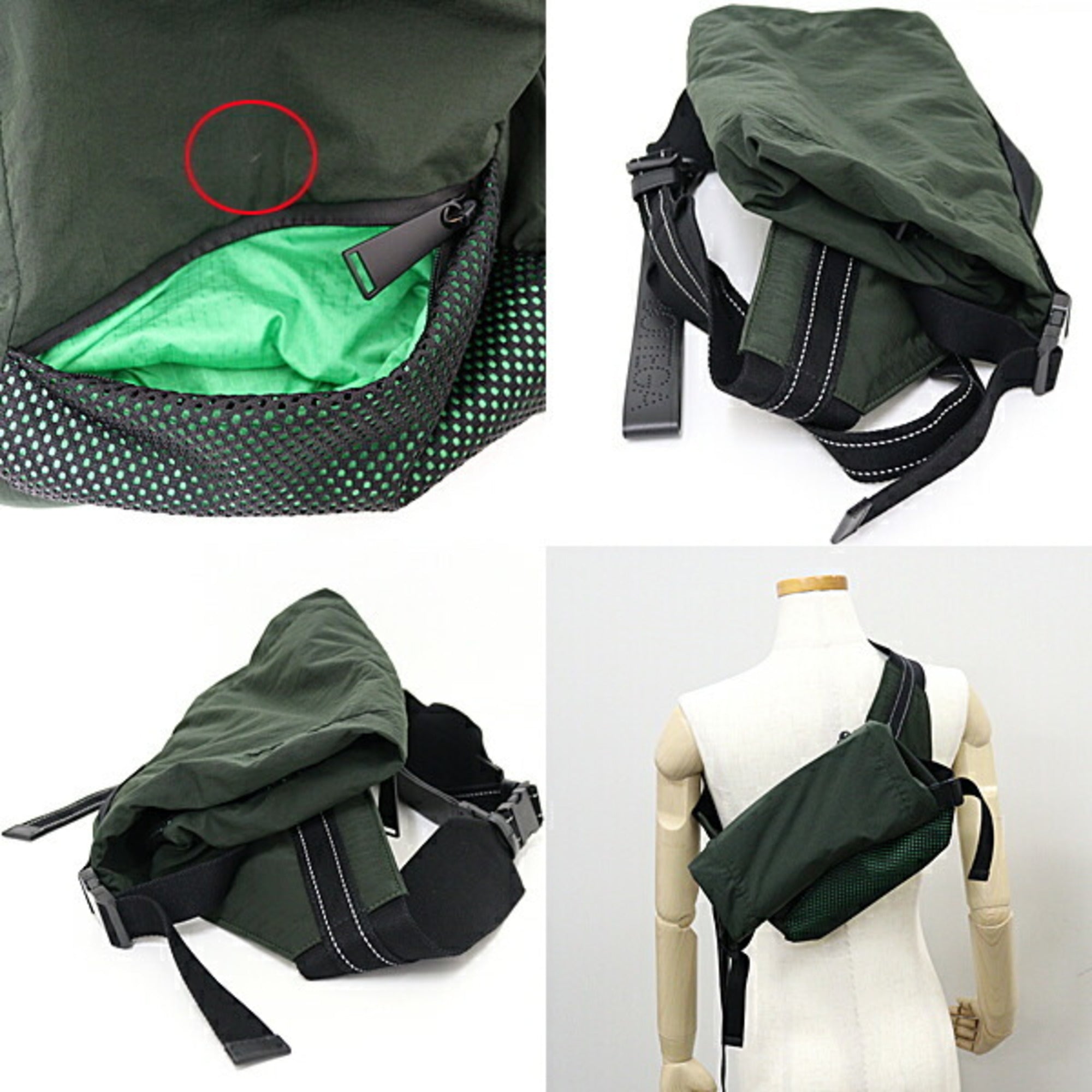 Bottega Veneta Green Khaki Nylon Polyester Leather Fanny Pack