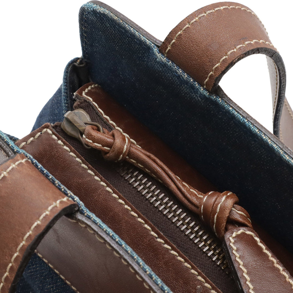 Chanel Blue Brown Dark Brown Denim Leather Shoulder Bag Tote Bag