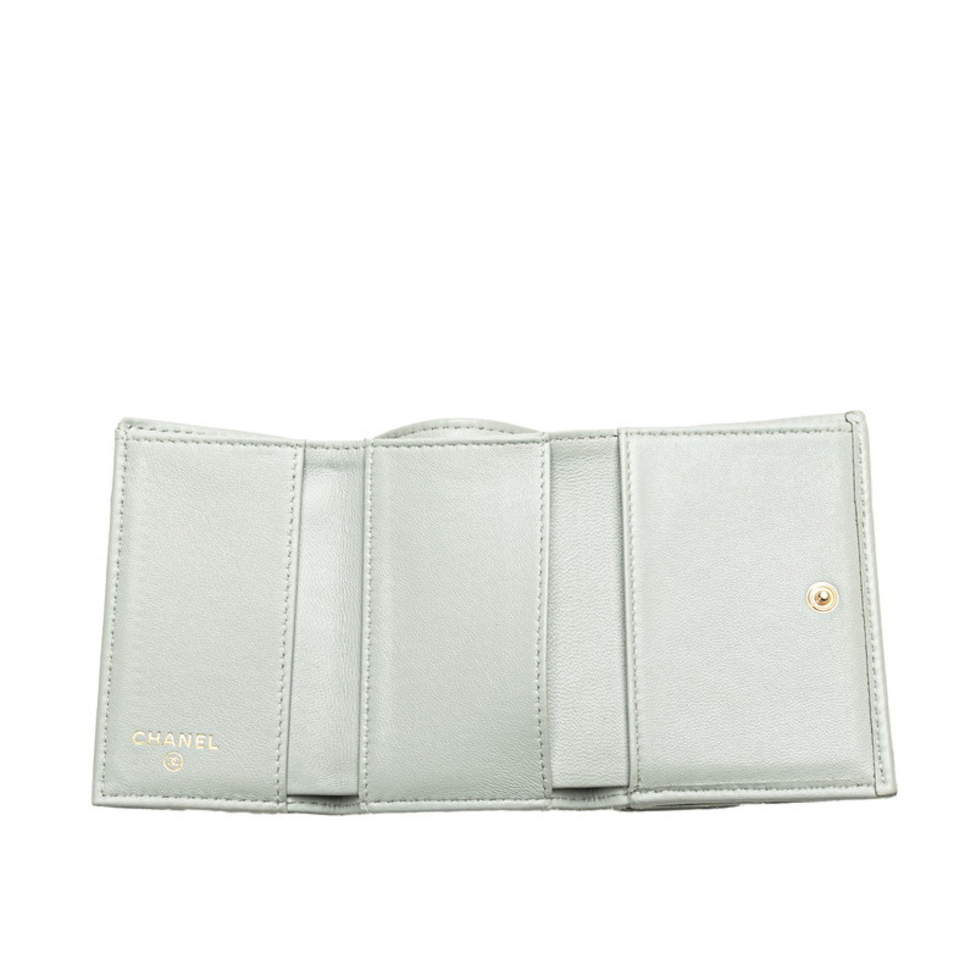 Chanel Gray Leather Wallet (Tri-Fold)